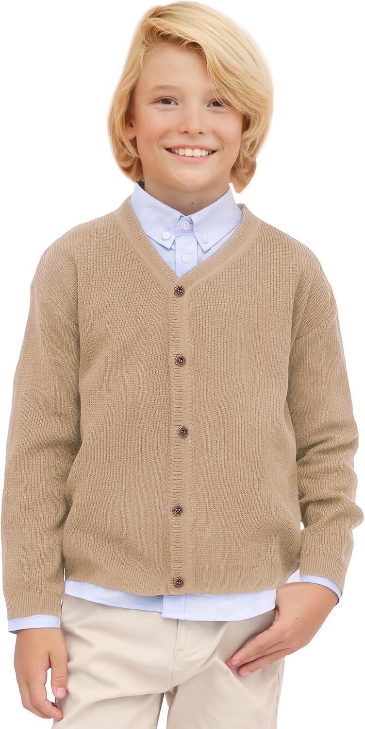 Lilax Little Boys Basic Long Sleeve V-Neck Classic Knit Cardigan Sweater