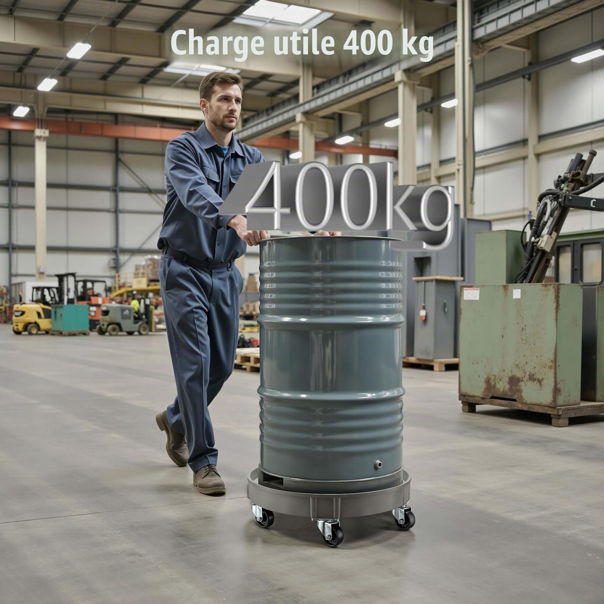 Wiltec Chariot Porte fût – Ø 60 cm – Capacité de Charge Max. 400 kg – en PP – sur roulettes pivotantes – Rouleur Transport de futs Porte-barils