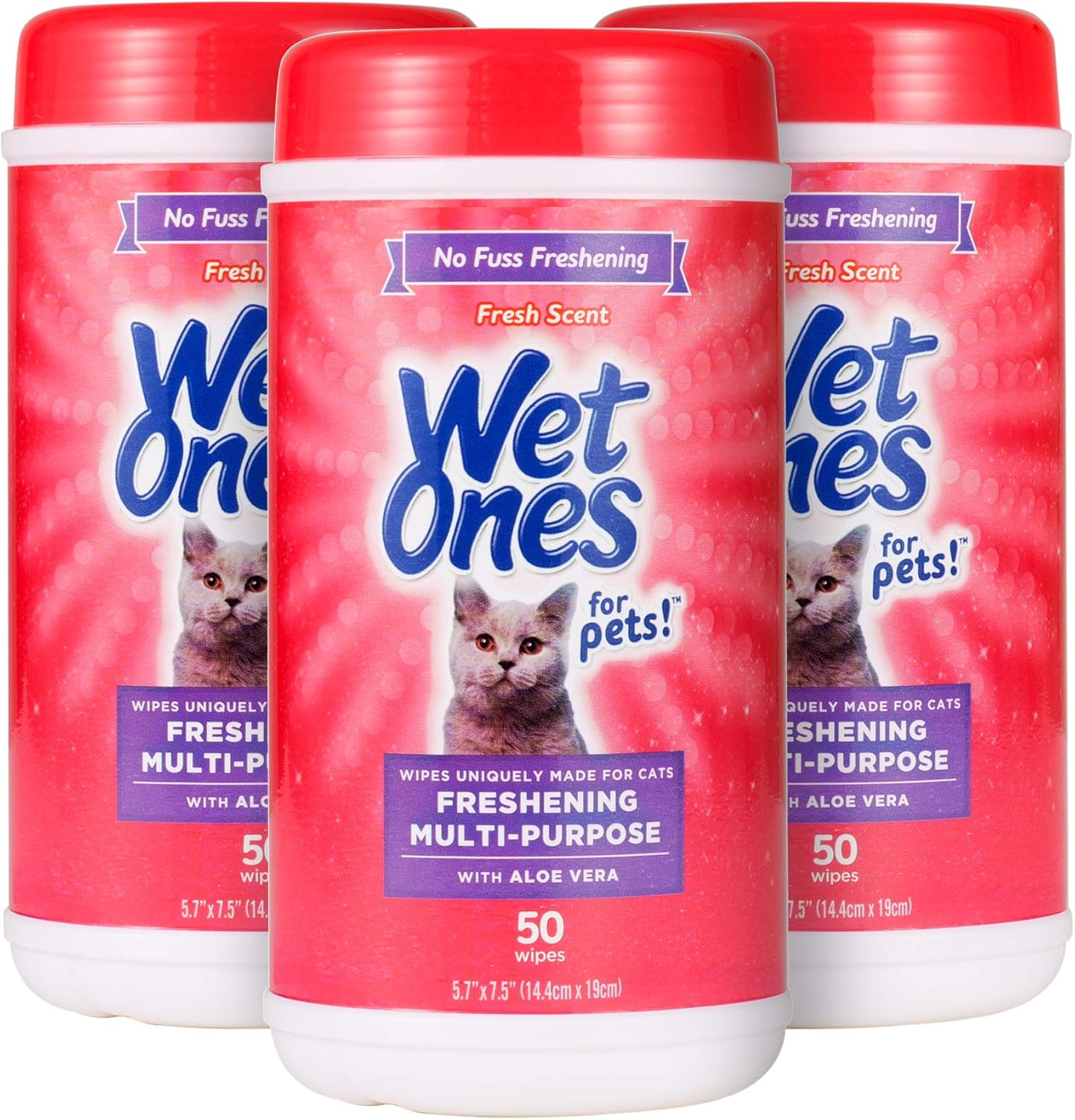 Wet Ones for Cats Freshening Wipes, Multi-Purpose Cat Grooming Wipes with Aloe Vera, Helps Remove Dirt, Odor, and Dander Between Baths, Fresh Scent, 50 Count – 3 Pack