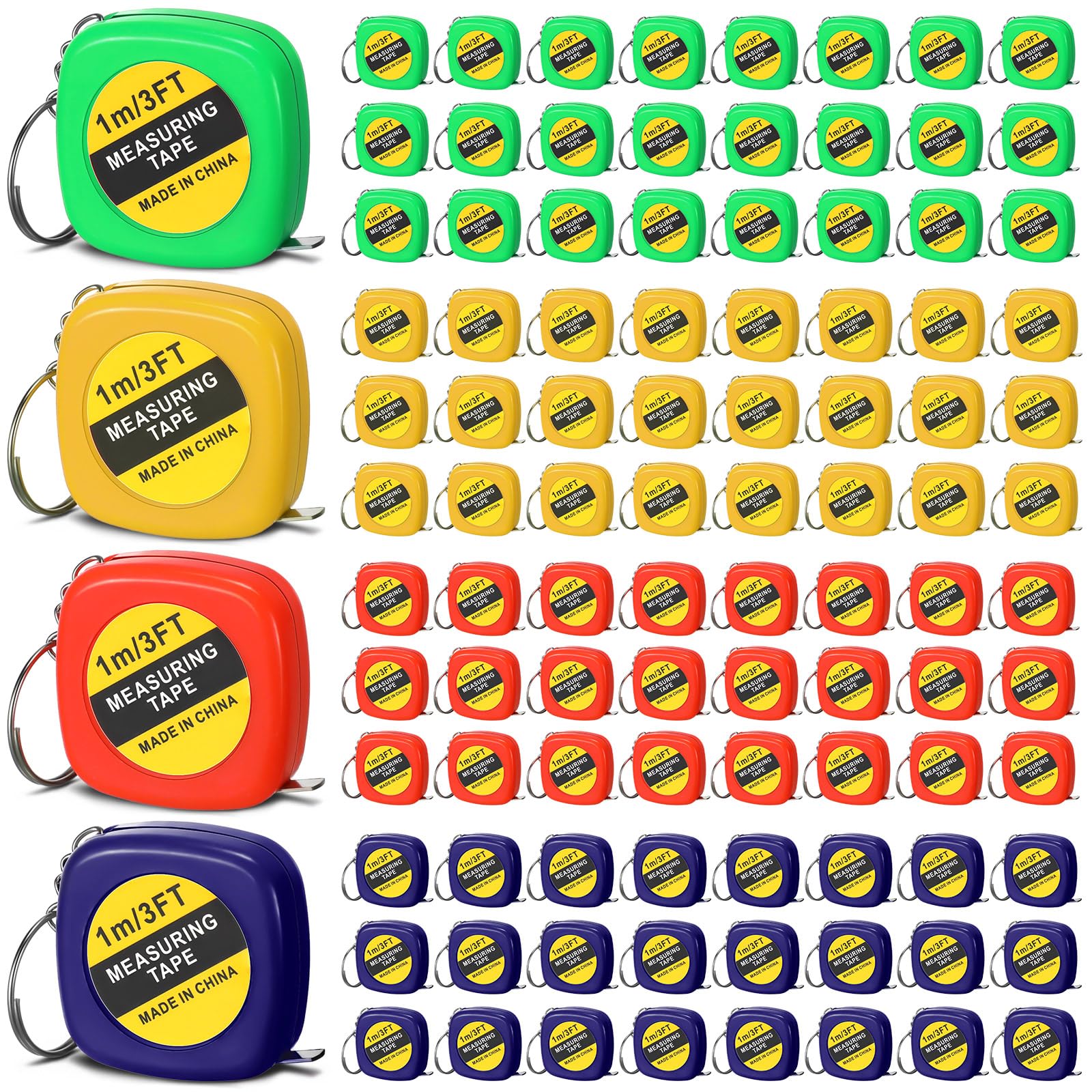 Hoteam 160 Pcs Keychain Mini Tape Measure Functional Pocket Measuring Tape Retractable Metric Inch Construction Party Favors for Birthday Daily Use, 1m/ 3ft, 4 Color