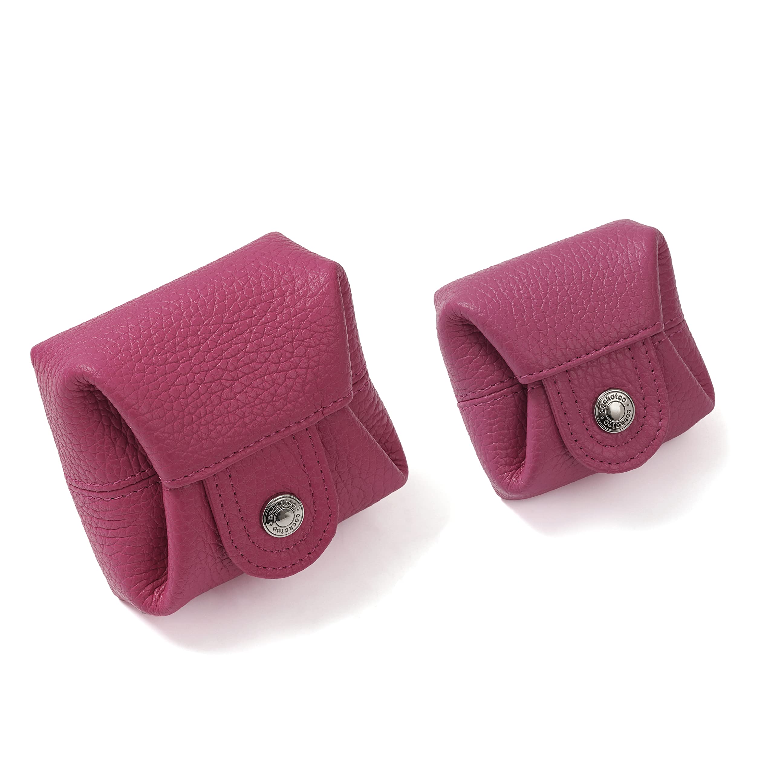 Cockatoo Genuine Leather Coin Pouch Change Holder Mini Snap Pocket Wallet for Men Women (Set of L&S,Fuchsia)