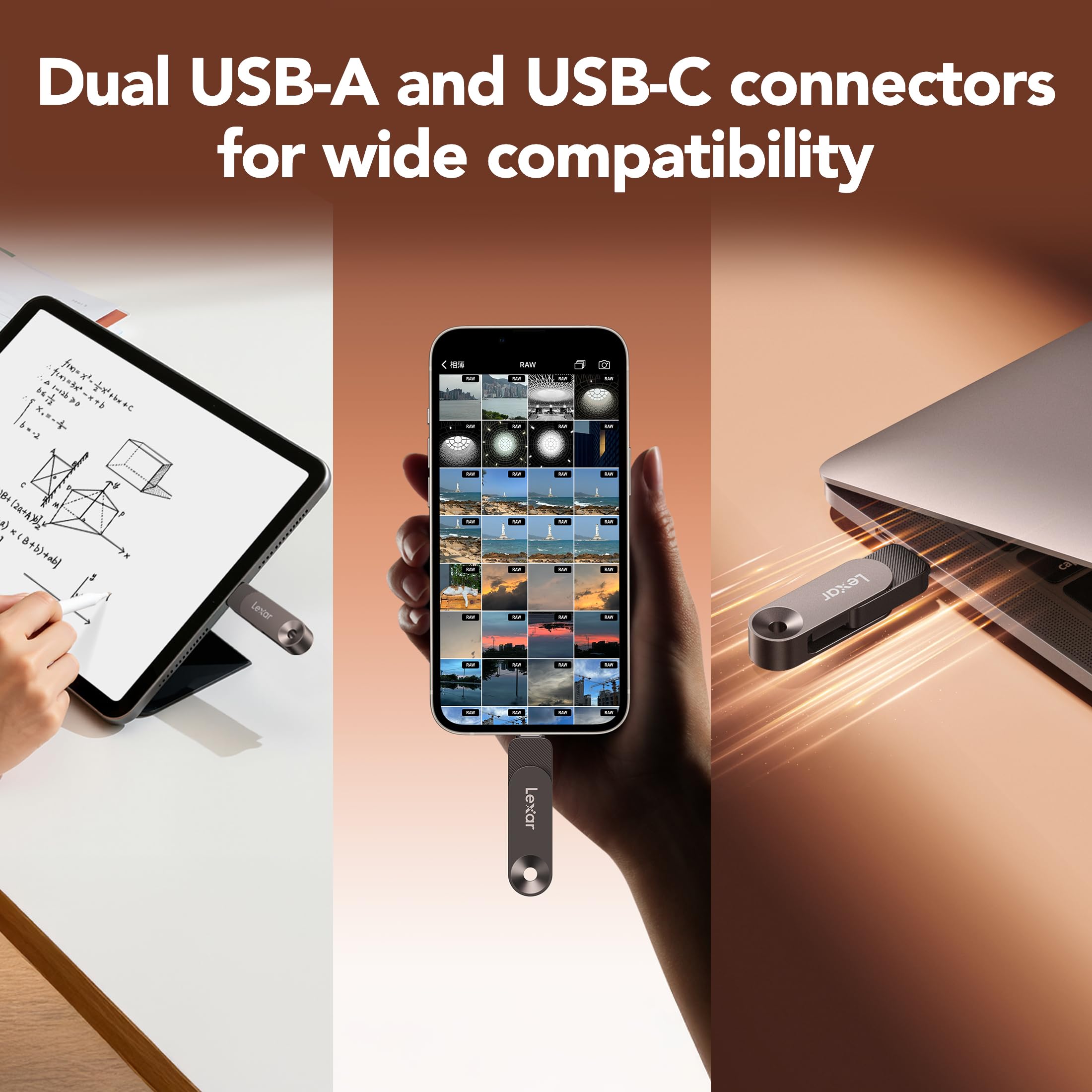 Lexar Unidad Dual de Estado sólido de 128 GB D500 USB 3.2 Gen 1, para Dispositivos USB Tipo C/USB Tipo A, hasta 400 MB/s de Lectura, Compatible con iPhone 15/16/17 Series, Android, Tablet y Mac