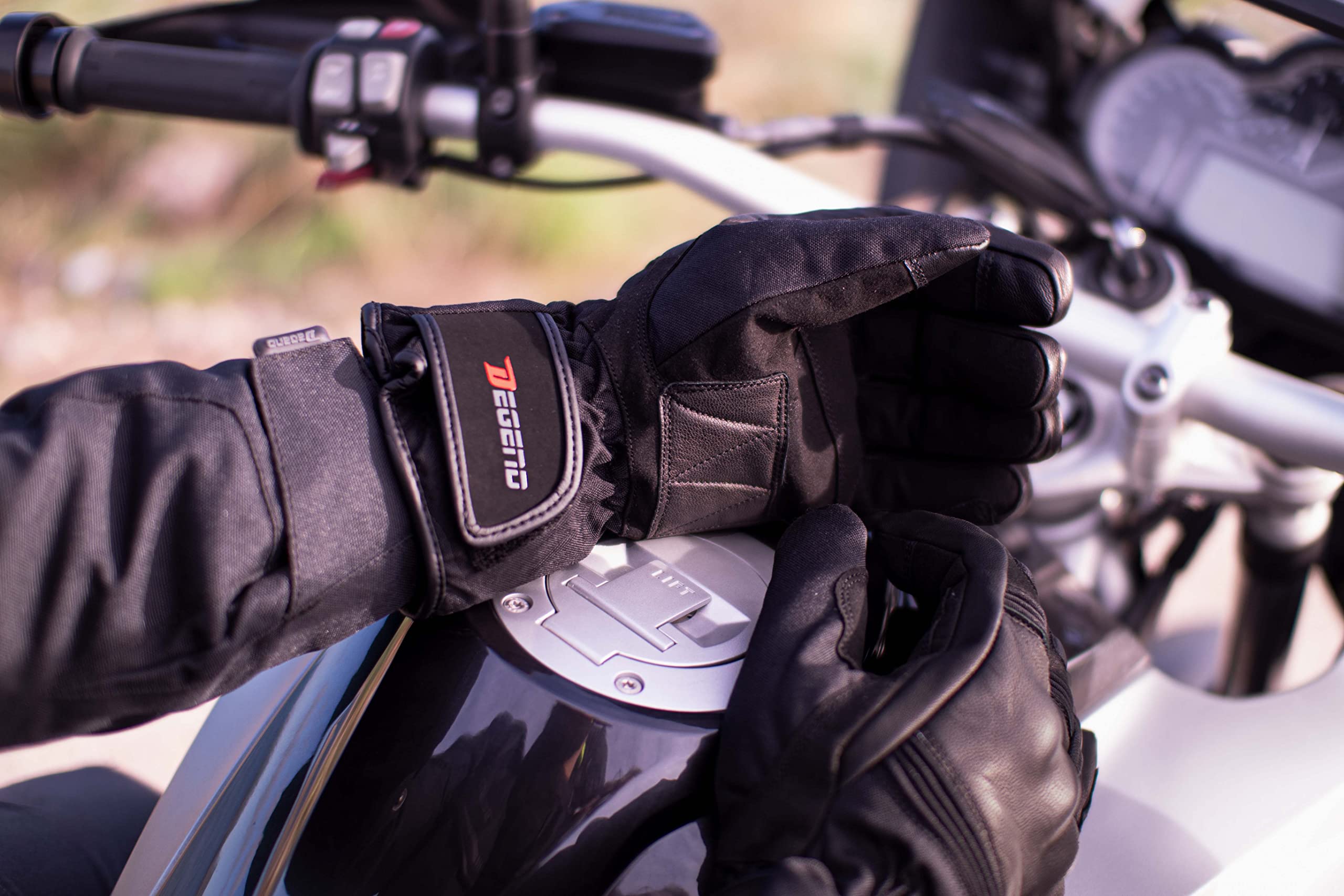 Star Black | Męskie zimowe rękawiczki motocyklowe - Oddychające wodoodporne rękawiczki z podszewką i ochraniaczami na zimę - Akcesoria motocyklowe - Czarne rękawiczki motocyklowe - Rozmiary (S-XXL)