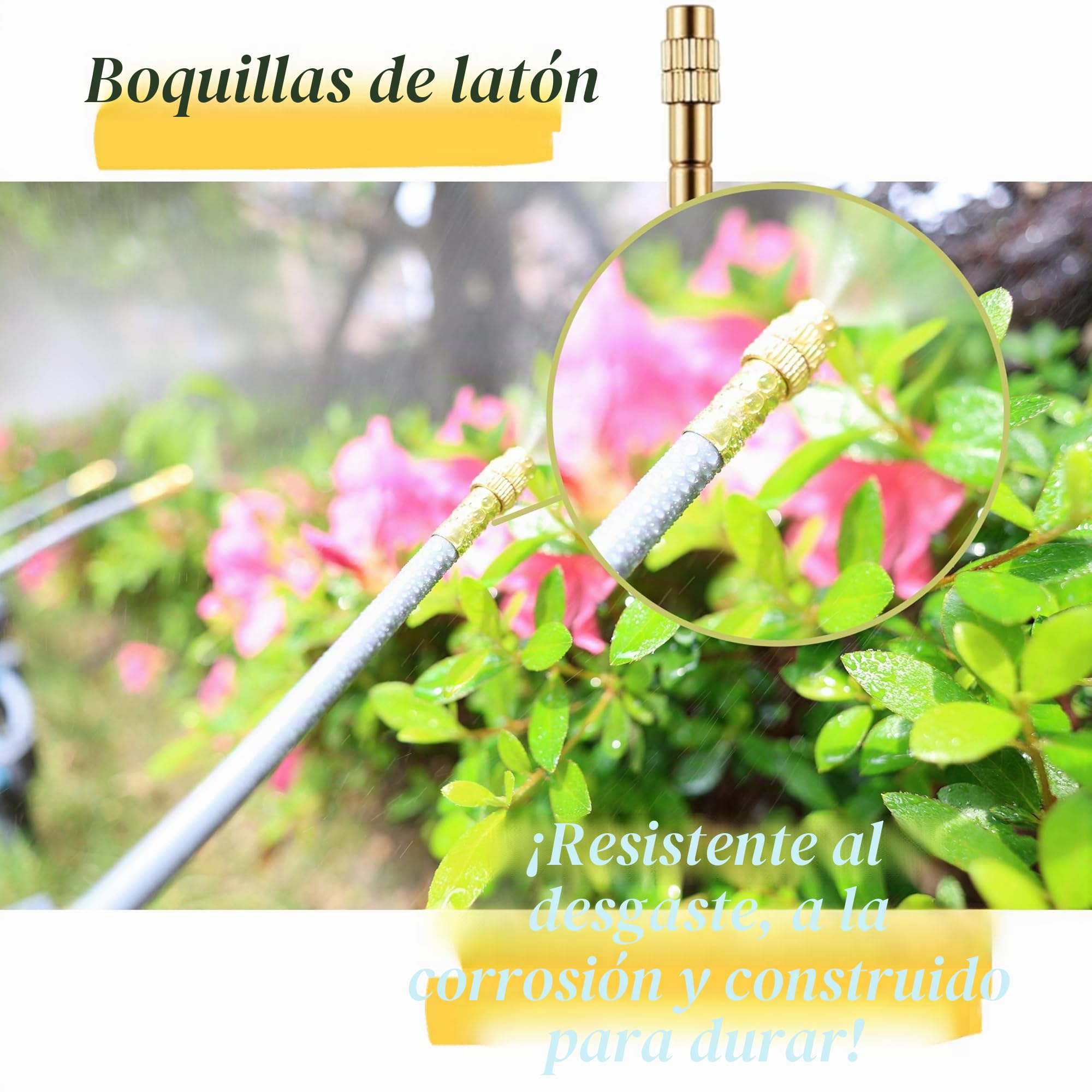 Sistema de Riego Jardín, Kit Riego por Goteo, 20M Micro Riego Sistema | con 360° Ajustable Boquilla de latón, Aspersor Pulverizador y Goteo Automatico para Jardin Invernadero Césped Patio Terraza