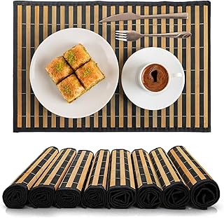 8 Pack Bamboo Placemats, 18 x 12 Inch Anti-Slip Table Mats, Rustic Japanese Style Heat-Resistant Dining Place Mats for Dining Room Kitchen Wedding Restaurant Party