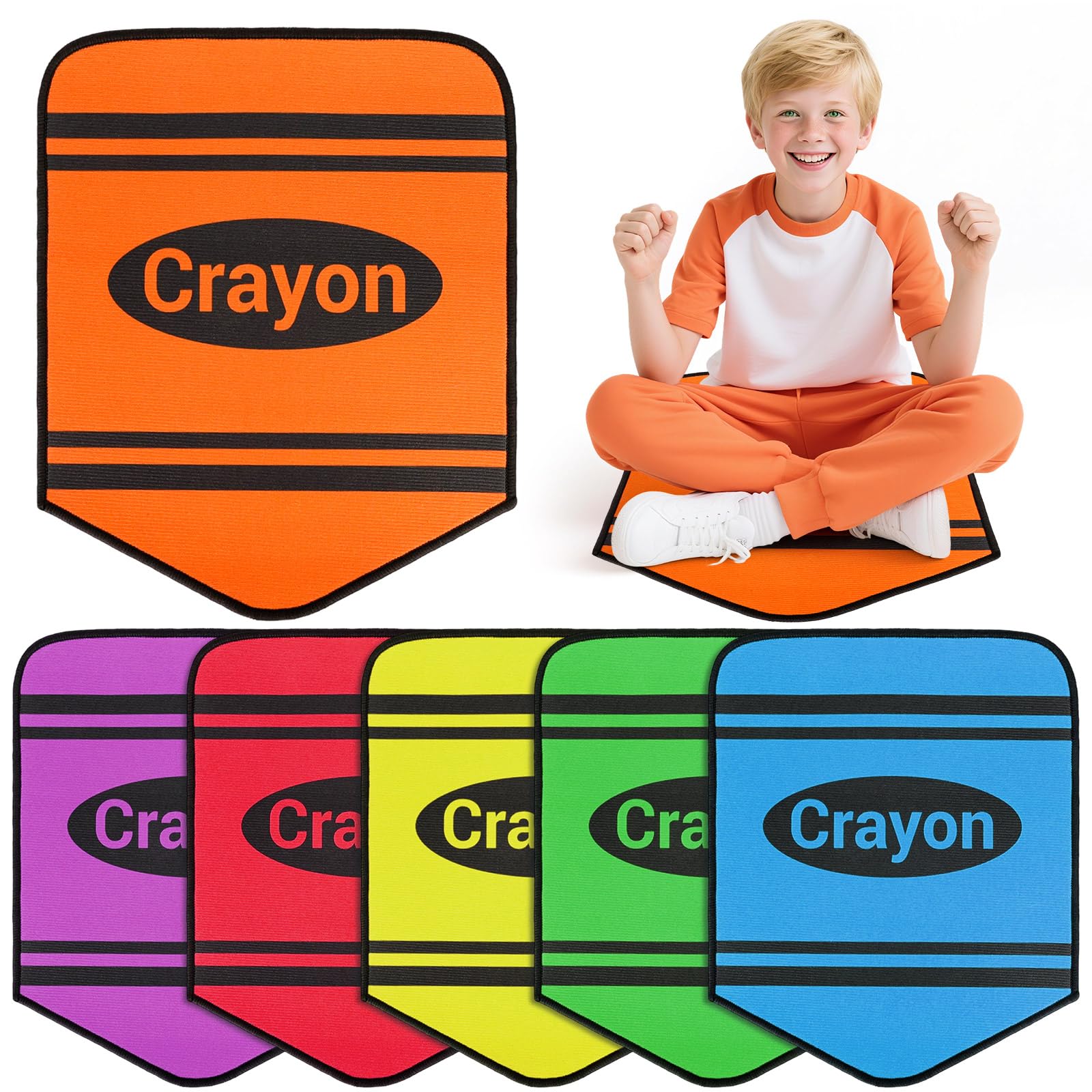 6pcs Crayon Carpet Seats for Classroom 14X17 Inch Colorful Floor Mat Small Crayon Classroom Rug Non Slip Floor Cushions for Preschool Kindergarden Daycare Elementary School Learning Playing Areas