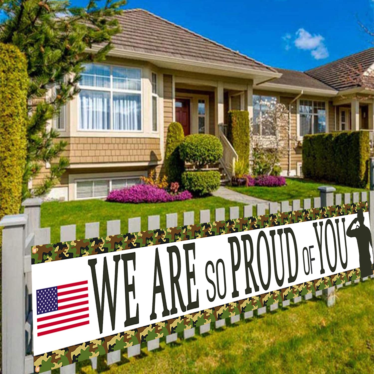 DodelyGz Camouflage We Are So Proud Of You Backdrop Banner,Veterans Day Memorial Day Independence Day Deployment Returning Back Military Army