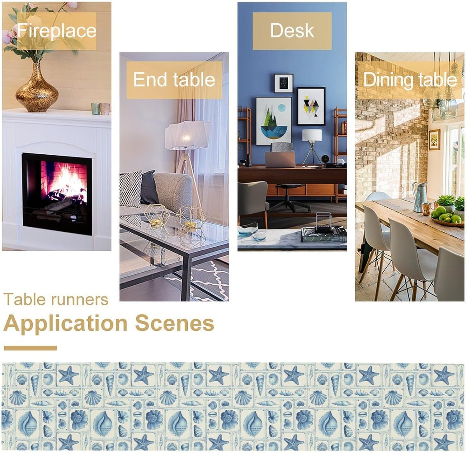 Cartoon Conch Coral Table Runner,Starfish Shell Summer Sea Decor for Dresser Coffee Table Dining Indoor Outdoor Kitchen Party Wedding Holiday Picnic Party Camping Decoration 13×120in