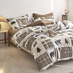 Wake In Cloud - Ensemble de confort rustique, chalet de Noël Ferme Western Lodge Woodland Wildlife Patchwork RV Thème extérieur, Doucement Léger Literie, 3-Piece, Taupe, taille du roi