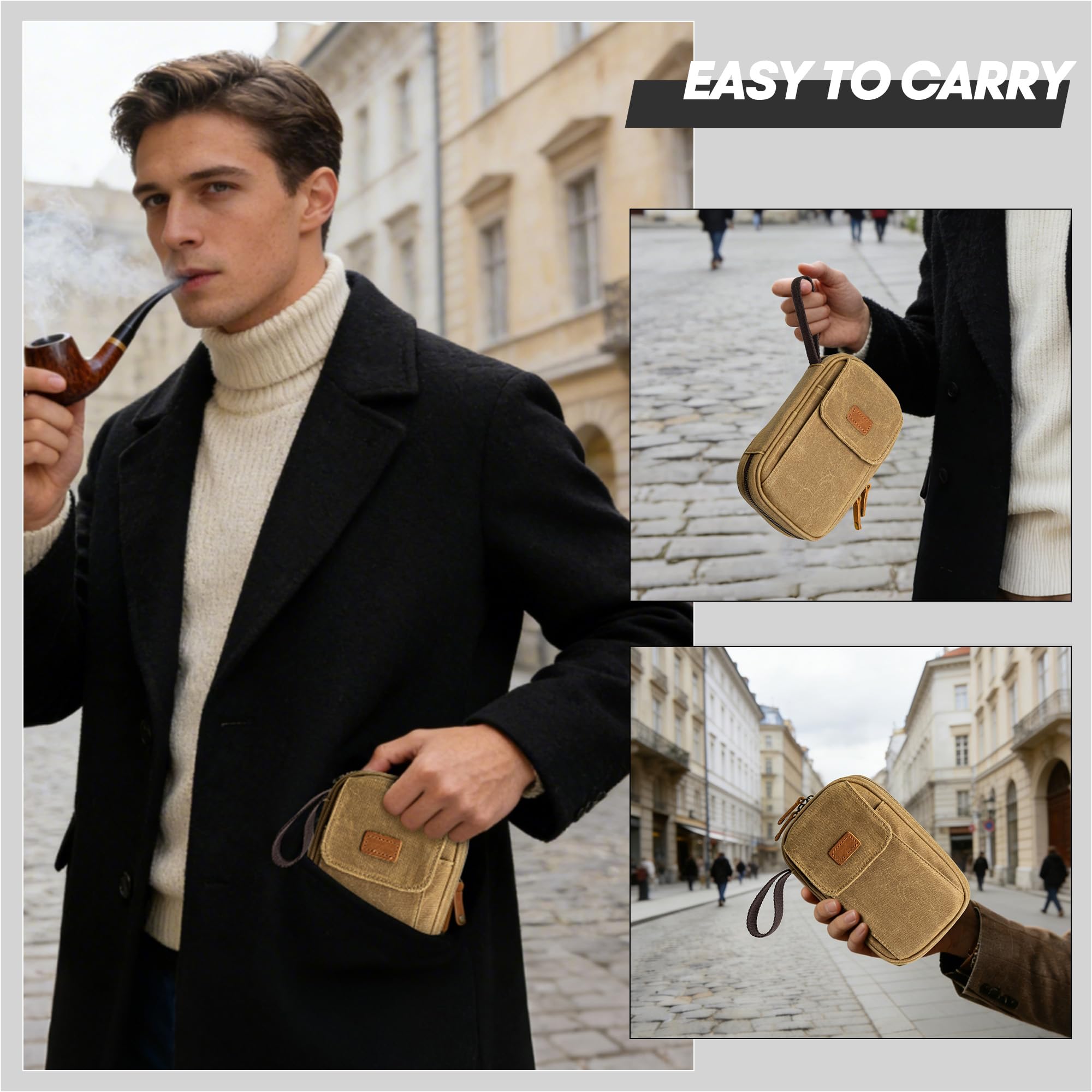Yarwo Porta per 2 Pipe Tabacco, Impermeabile agli Odori con Supporto Pelle, Custodia da Viaggio per Accessori Fumatori