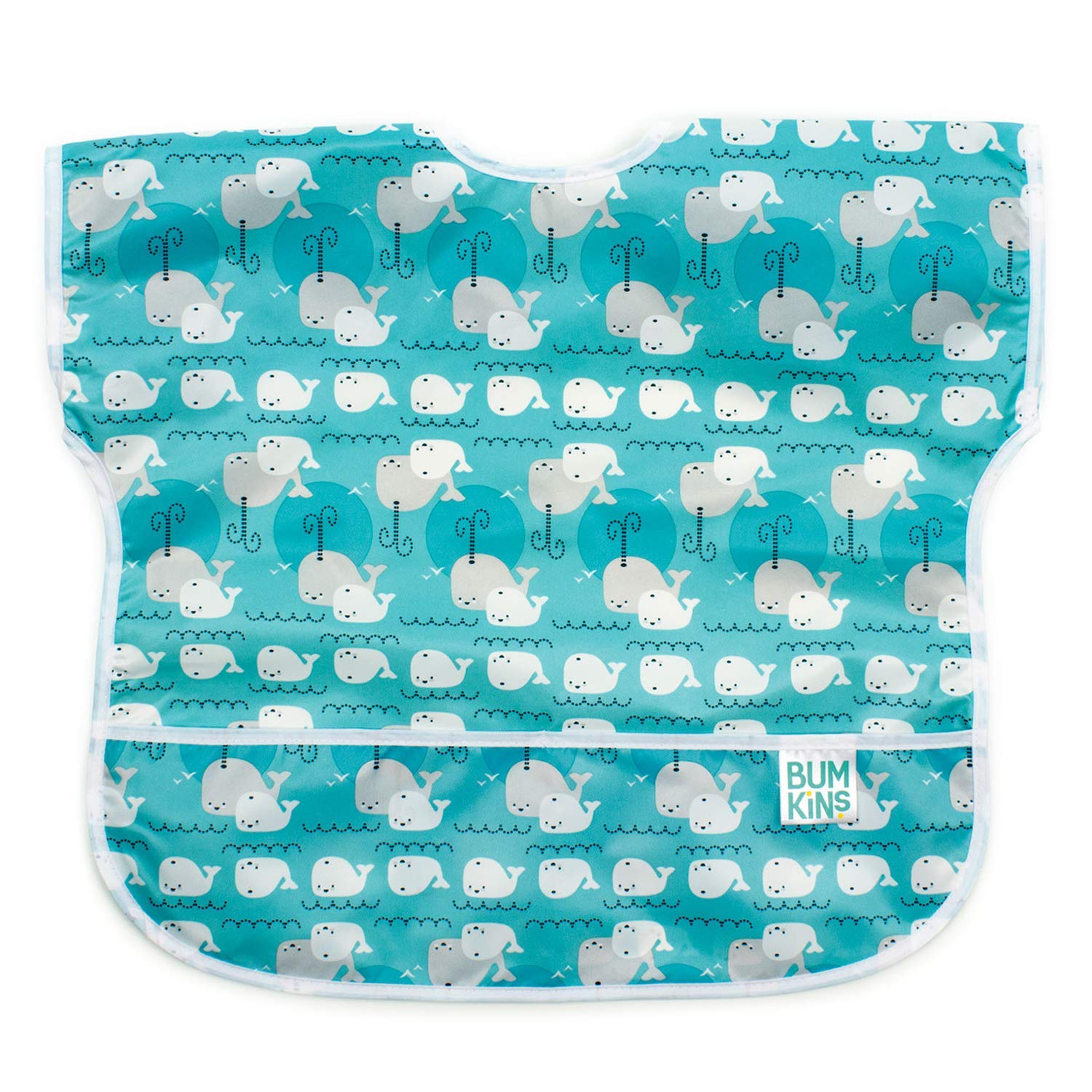 Bumkins Junior Bib, Short Sleeve Toddler Bib, Smock for Kids 1-3 Years, Waterproof Fabric ââ‚¬â€œ Whales Away