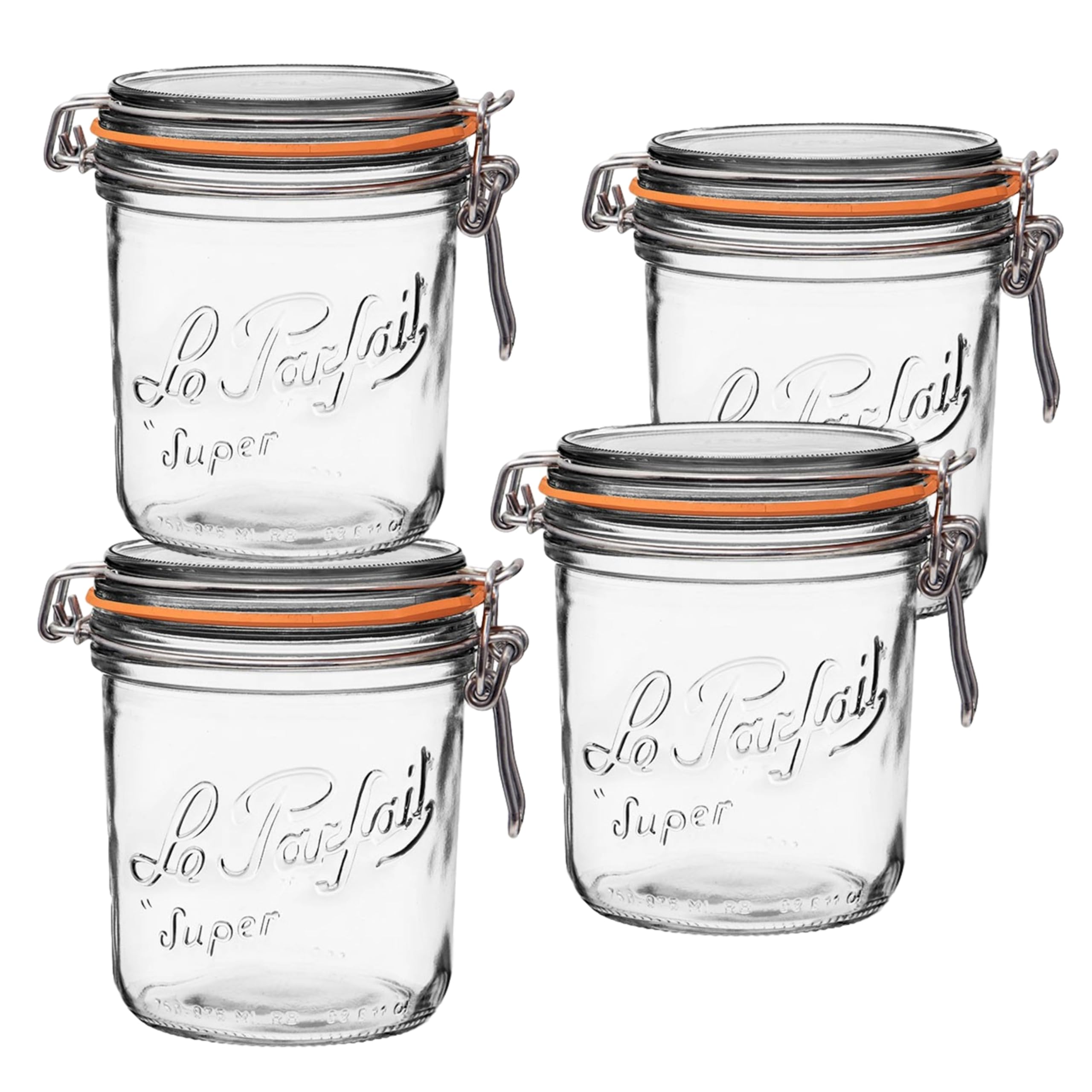 Le Parfait 750Ml (Set/4) Super Terrine Jar | 24Oz/Pint & Half (Pack Of 750Ml French Glass Jar, Airtight Rubber Seal & Glass Lid | Glass Jars For Kitchen Organization And Storage Containers For Kitchen Essentials