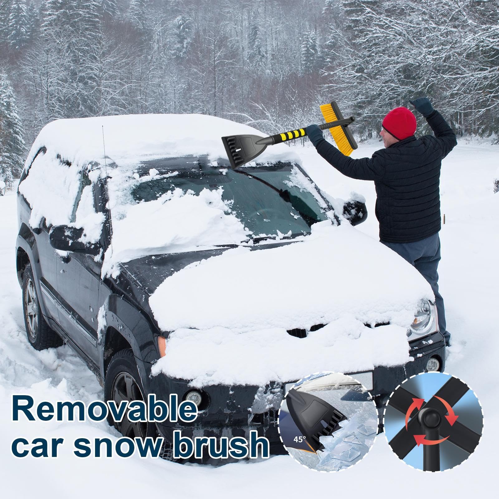 Kit Déneigement Voiture 6-en-1 - Brosse Et Pelle Télescopique (jusqu'à 120 Cm) - Grattoir à Glace Amovible - Orange
