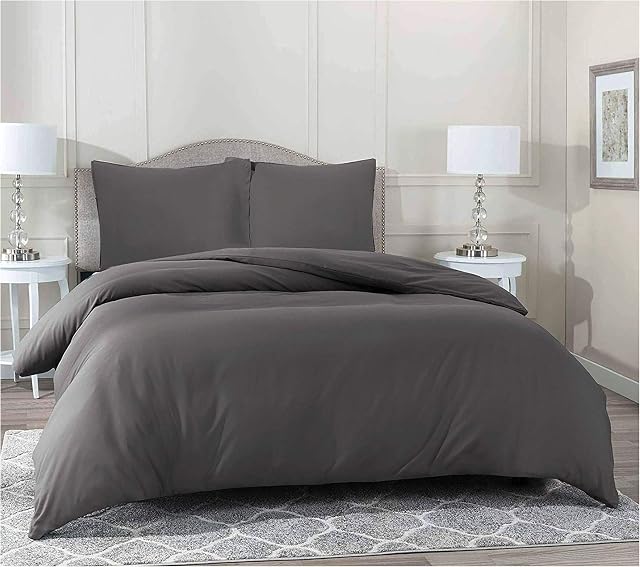King Size Duvet Covers Set  100% Brushed Microfiber Polyester Home Bedding Grey Duvet Cover with Pillowcases | Zip Closure