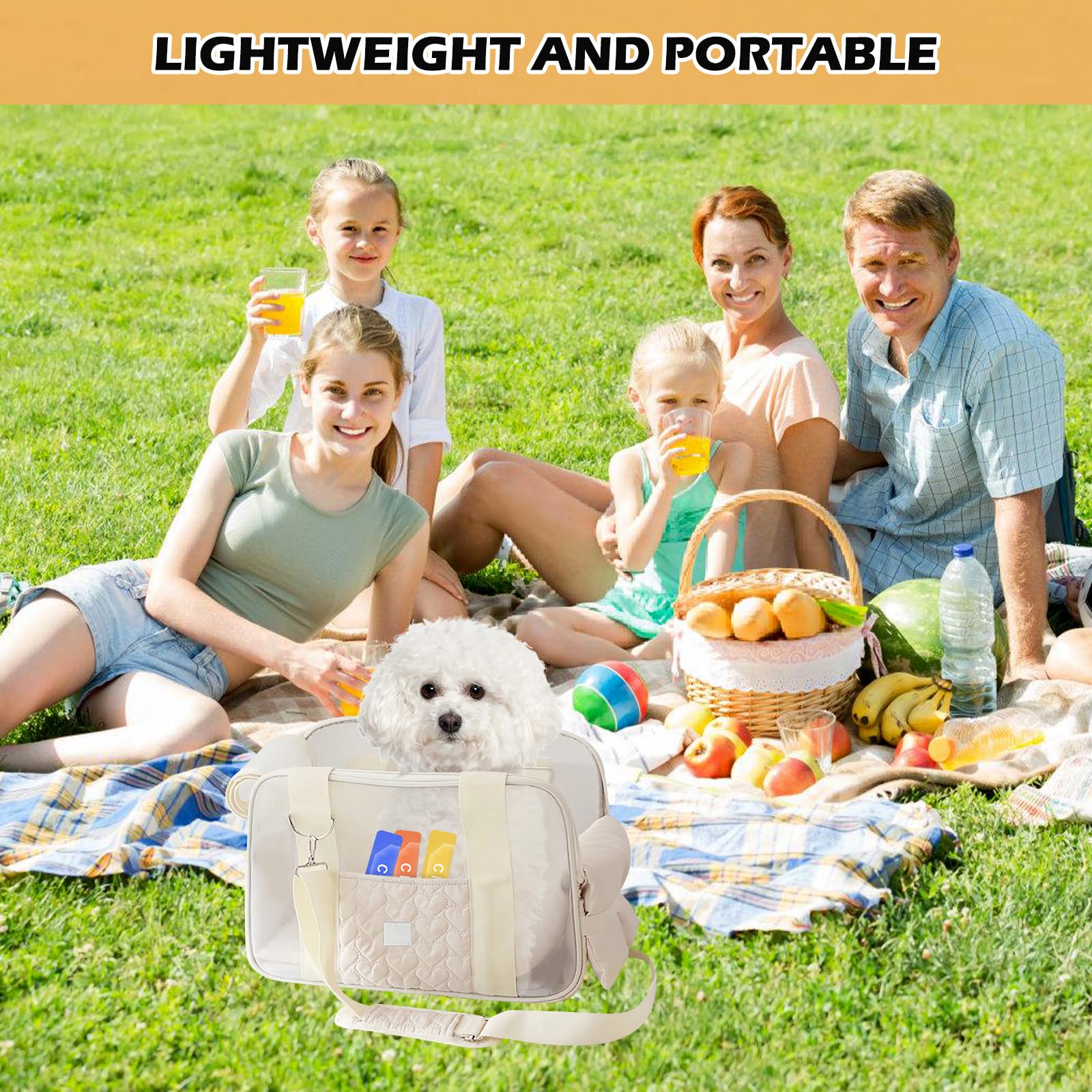 Hundetragetasche bis 5kg, Leichte & Atmungsaktive Hundetasche für Kleine Hunde & Katzen, Tragetasche Hund mit Sicherheitsgurt & Taschen, Ideal für Auto, Reisen, Outdoor
