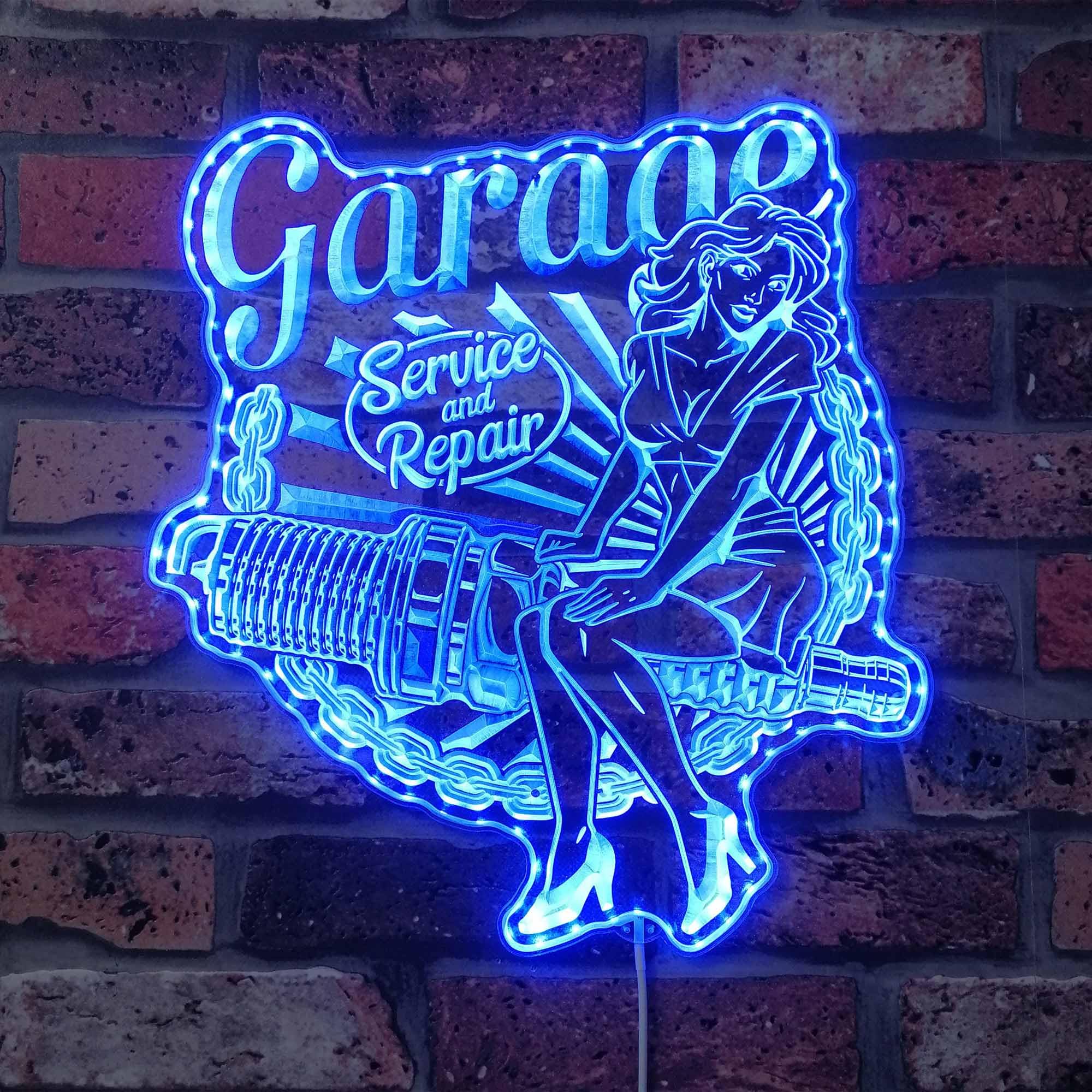 ADVPRO Pin Up Girl Garage Repair Service RGB Dynamic Glam LED Sign - Cut-to-Edge Shape - Smart 3D Wall Decoration - Multicolor Dynamic Signage st06s66-fnd-i0325-c