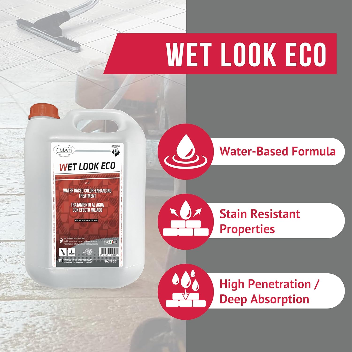 Wet Look Eco Water-Based Color-Enhancing Stain-Resistant Treatment (5L) for Absorbing Materials
