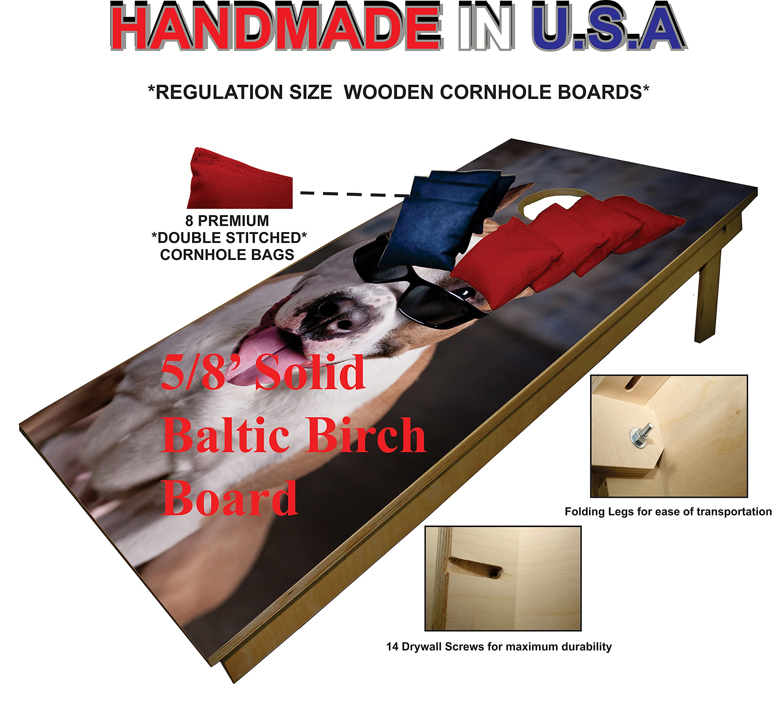 Premium Cornhole Set -Dog Puppy Animal Pet Tailgate Cornhole Boards w Set of 8 Cornhole Bags! 255