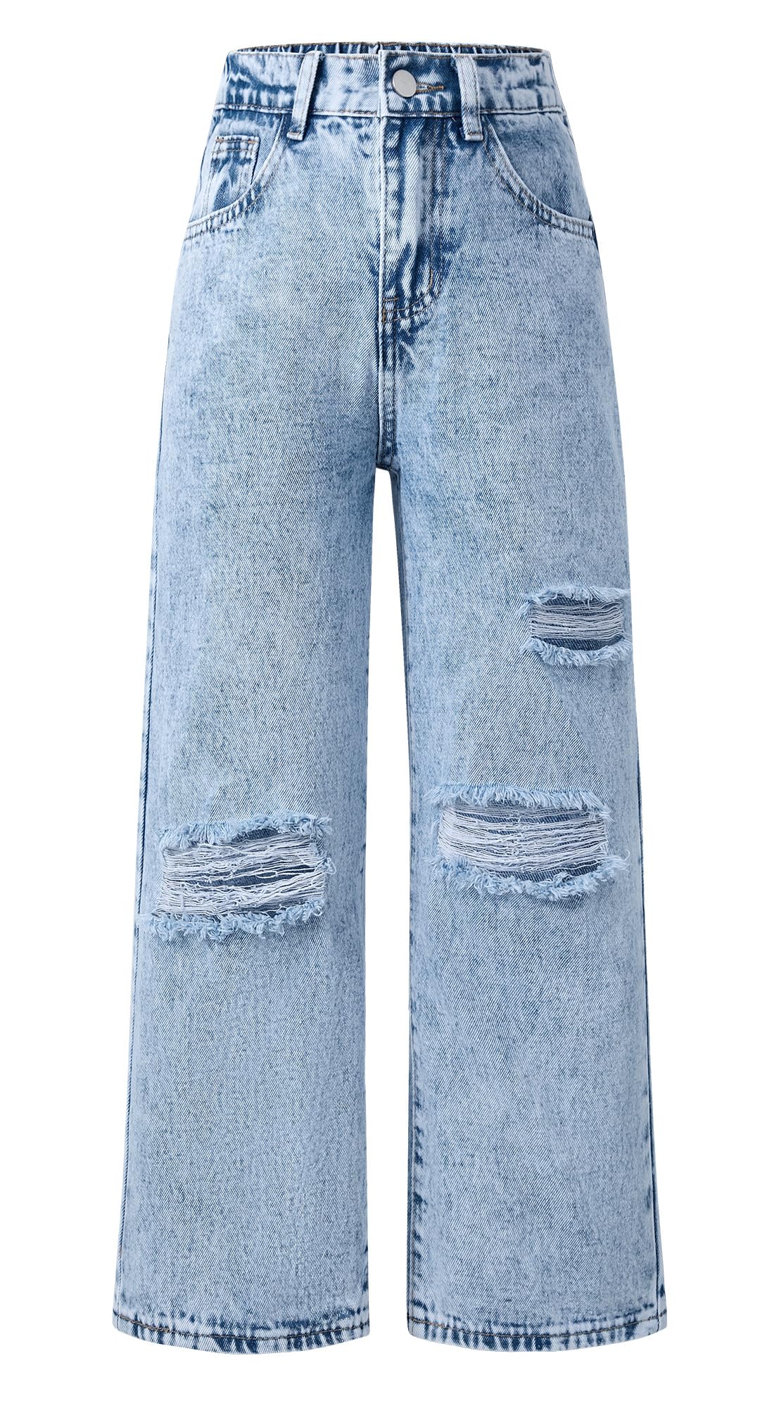 Happy Cherry Jeans Déchiré Ado Fille Pantalon Cargo Baggy Large Enfant Y2K Kpop Jean Taille Élastique 5-14 Ans