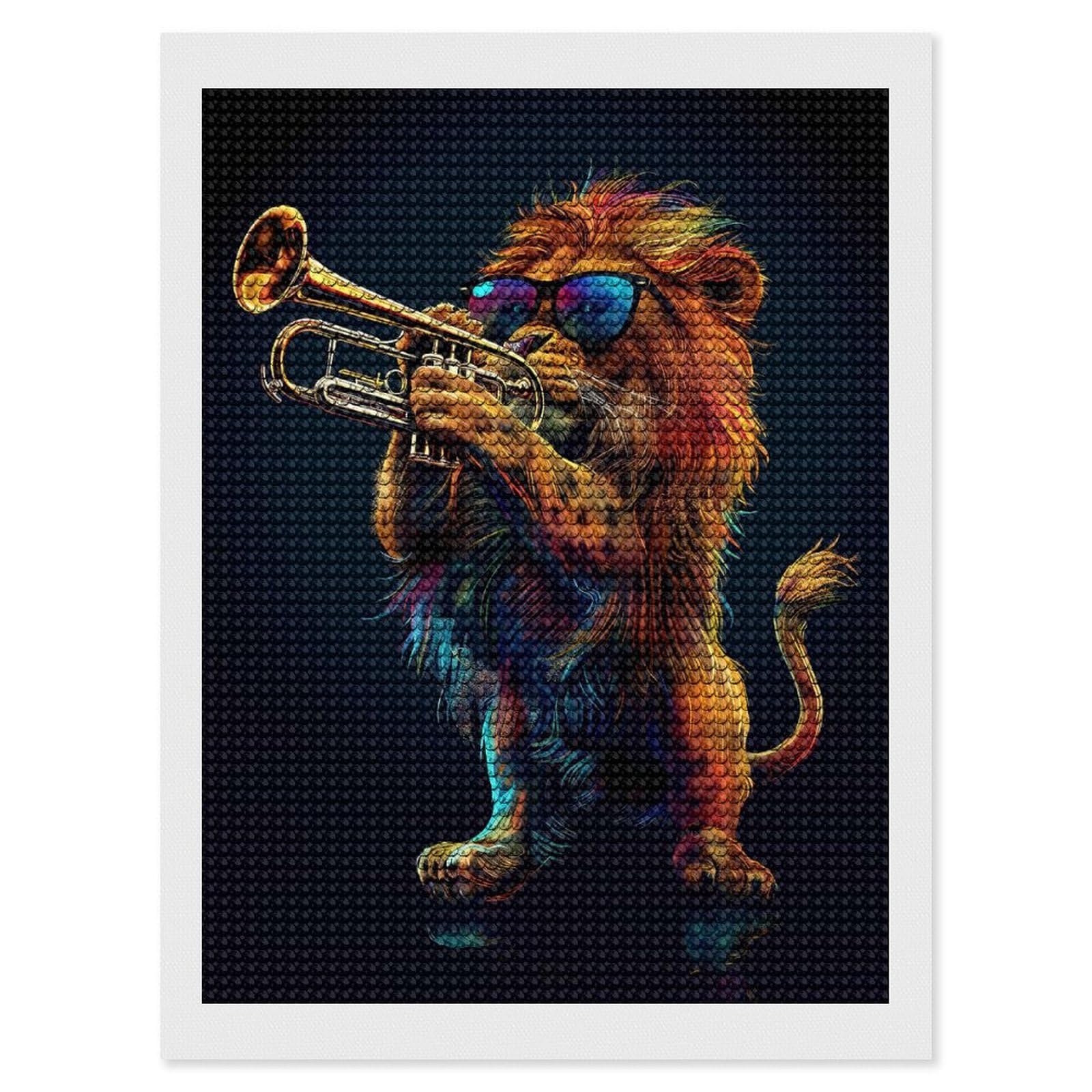 Junmoney Lion Trumpet Crystal Diamond Art Kit 12"x16", Modern Decor, Boho Decor, Wall Art Gift, Decorative Artwork, Creative Hobby