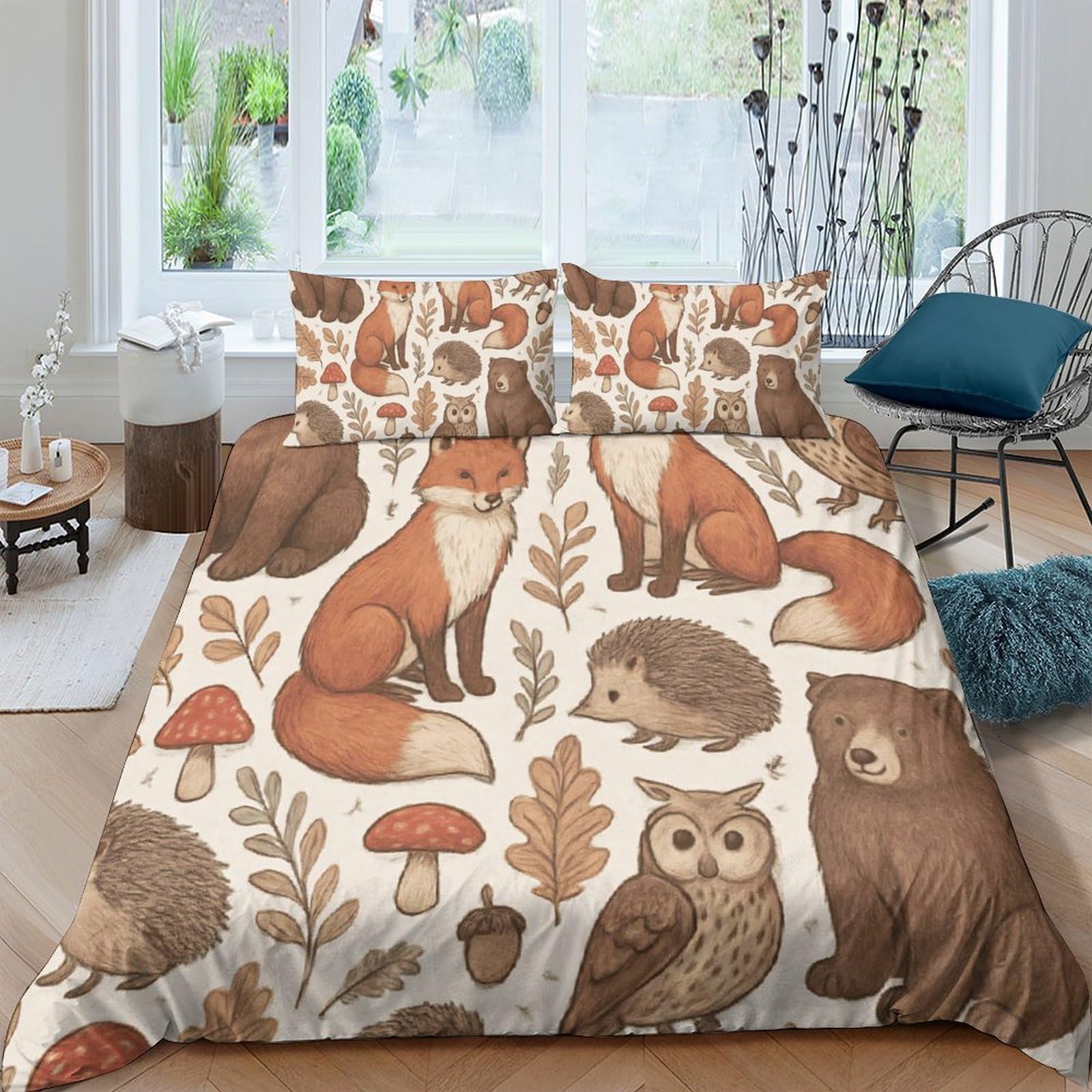 Ctjqhvkz Style-1 3D Printed Forest Animals Fitted Sheet Microfiber Soft Woodland Bear Fox Owl Mattress Cover For Bedroom Dorm Decor Single（135X200cm）