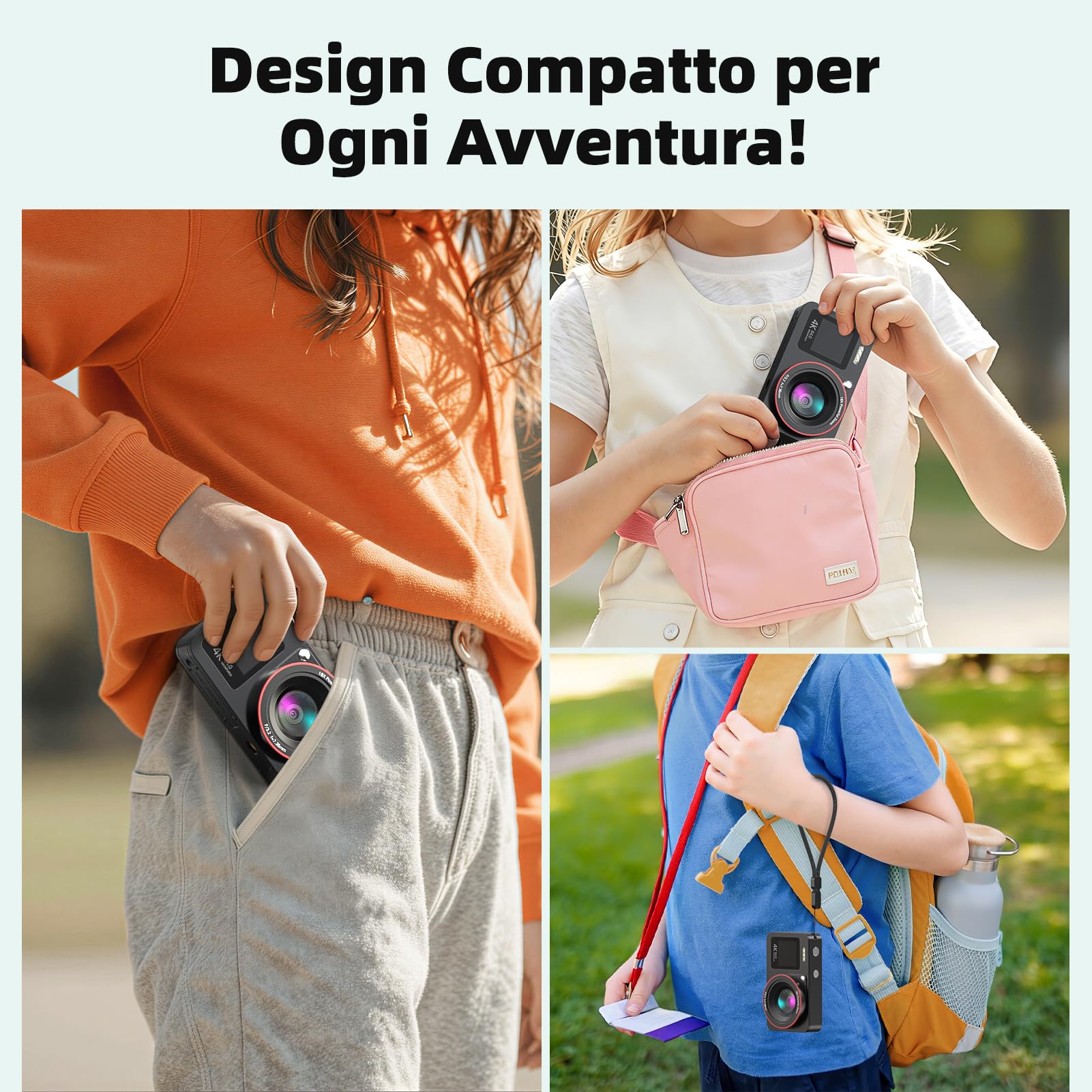 Macchina Fotografica Digitale 4K 64MP Fotocamere Digitali Compatte 18X Zoom Fotocamera Digitale con Scheda 64GB con 2 Batteries,2 Schermi Per Bambini Studenti Principianti, Nero