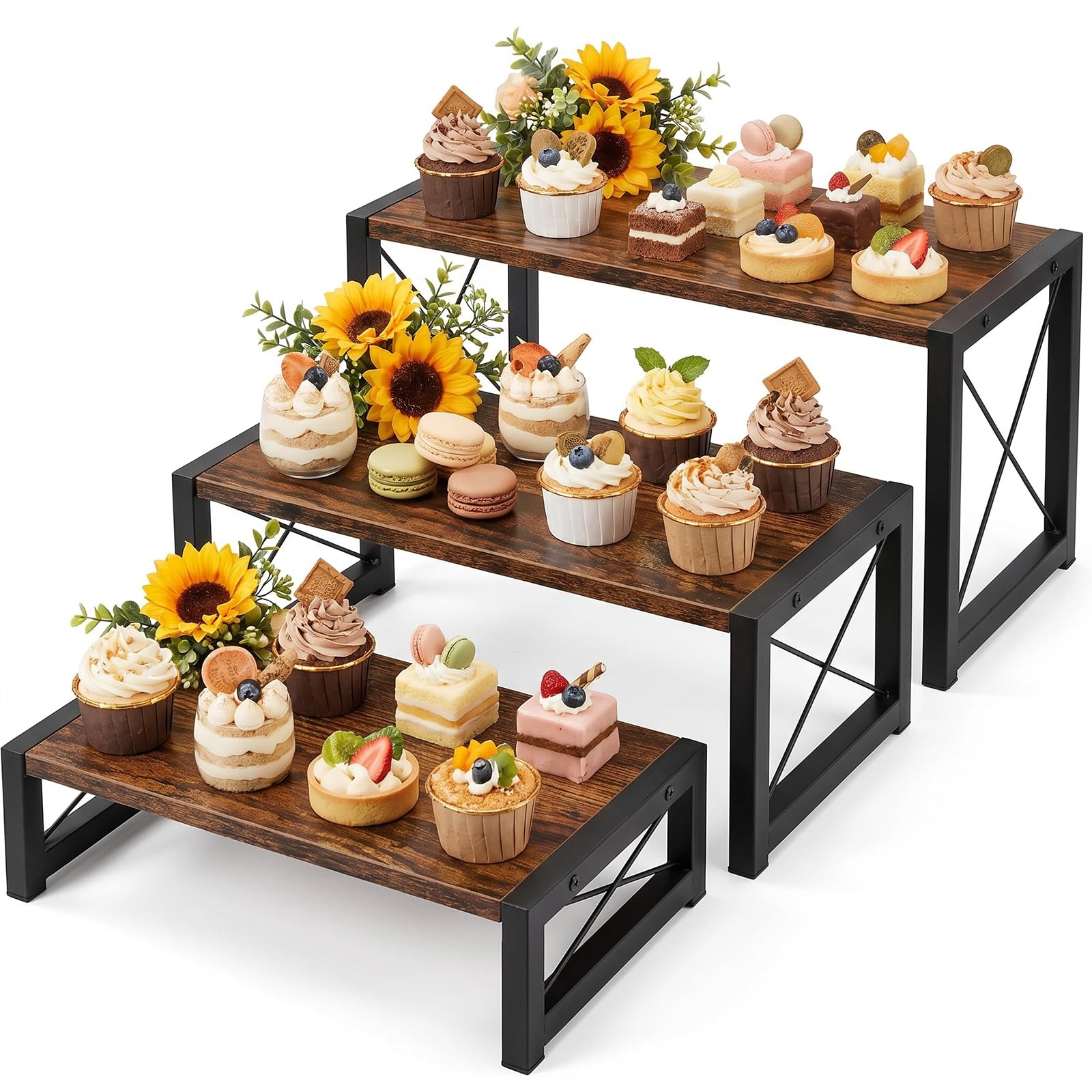 Présentoir à Cupcakes 3 Niveaux en Bois,Support à Gâteaux Empilable | Étagère de Présentation pour Desserts,Parfums,Épices & Décoration Mariage,Gain de Place