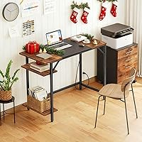 Vista 2 de HOOBRO Computer Desk, Home Office Desk with Power Outlet, Writing Desk with 2 Shelves, Modern Small Desk for Home Office, Study, Easy to Assemble