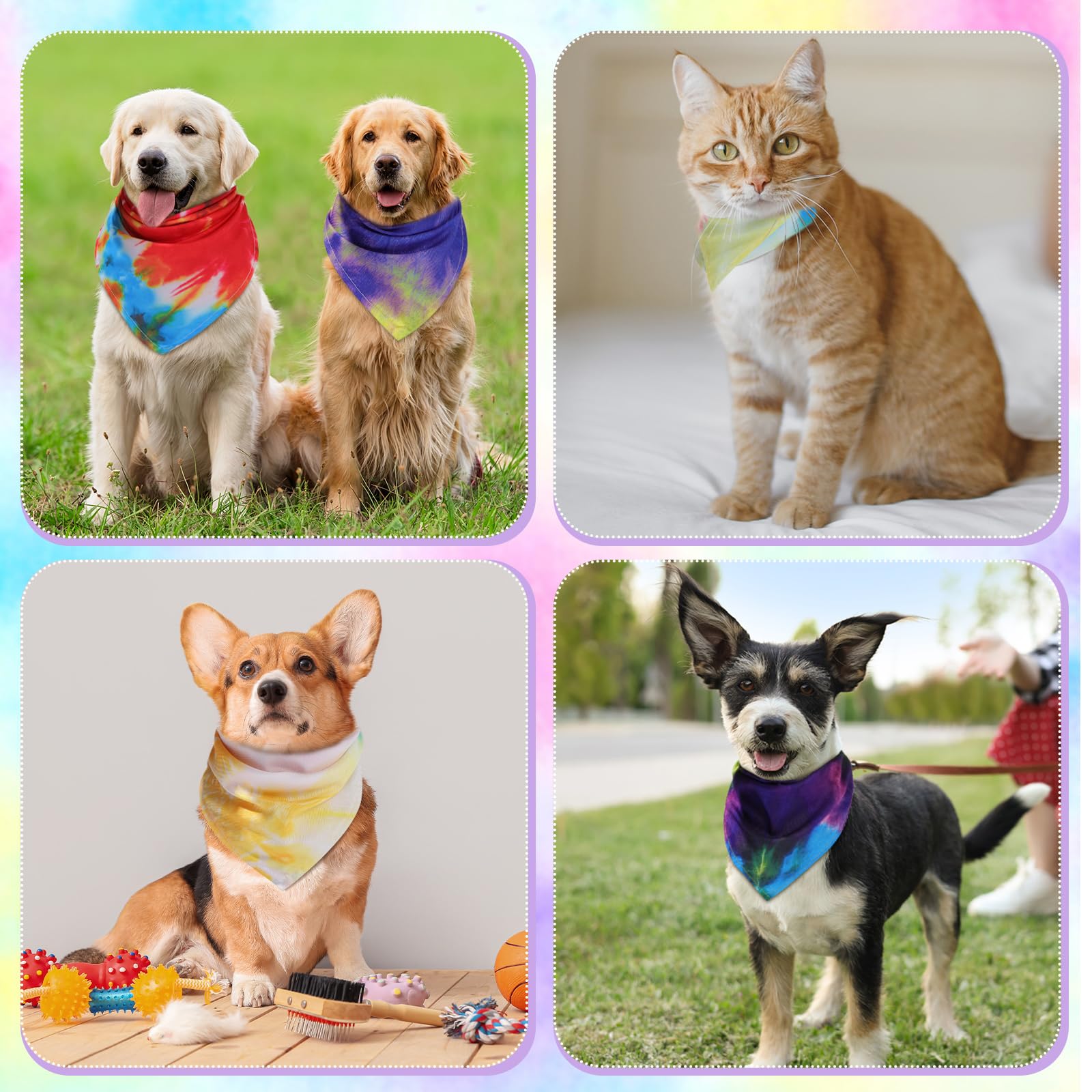 Sweetude Batik-Hundehalstücher, Dreieckstuch, waschbar, für Welpen, Halstuch, verstellbar, für kleine, mittelgroße und große Hunde, Katzen, Kostüm-Zubehör, 100 Stück