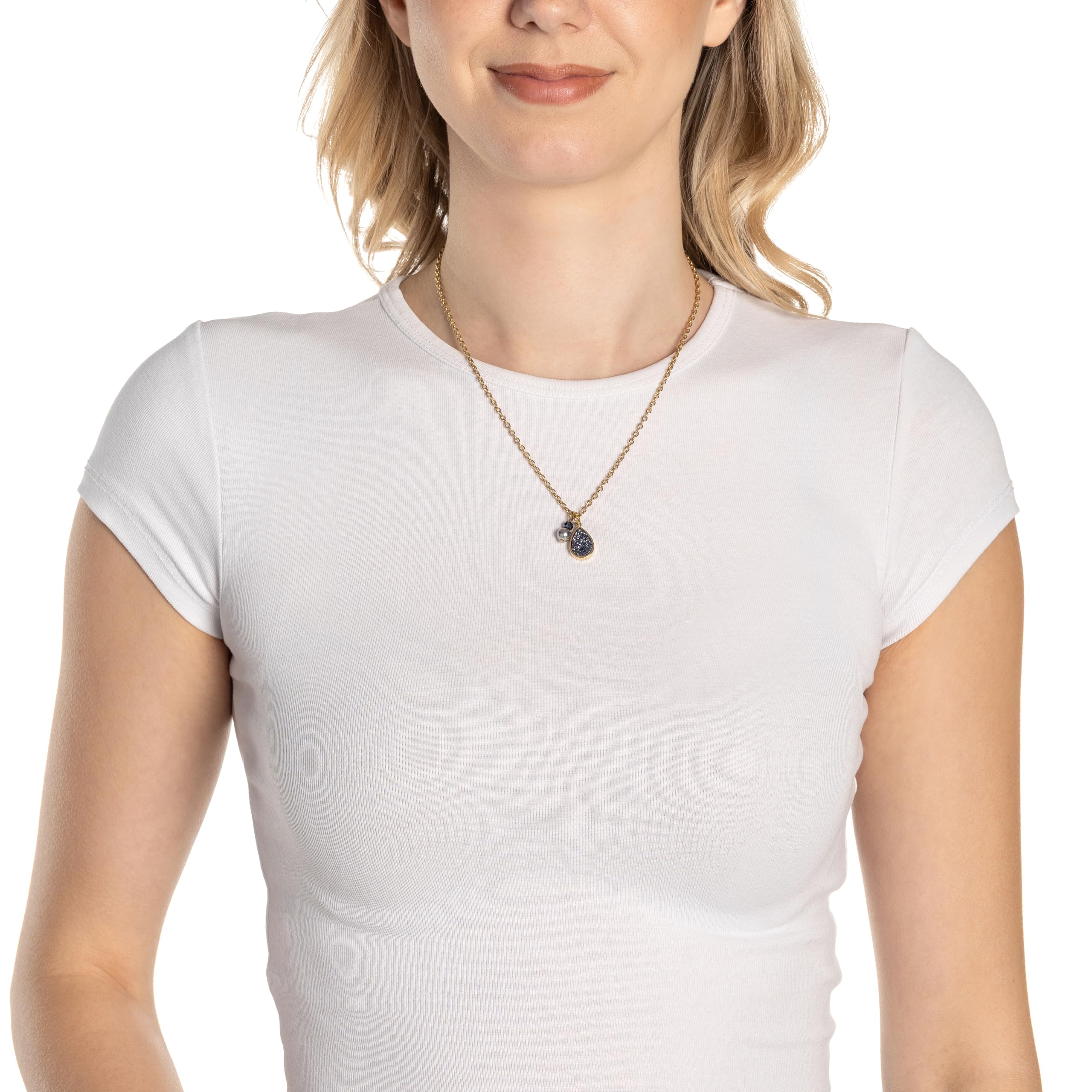 JEWELS BY LEONARDO Halskette Aline • feine Weitanker-Kette aus goldfarbenem Edelstahl • dunkelblauer, fropfenförmiger Achat-Anhänger • 45-50 cm Länge • Schmuck Geschenk für Frauen • 025359