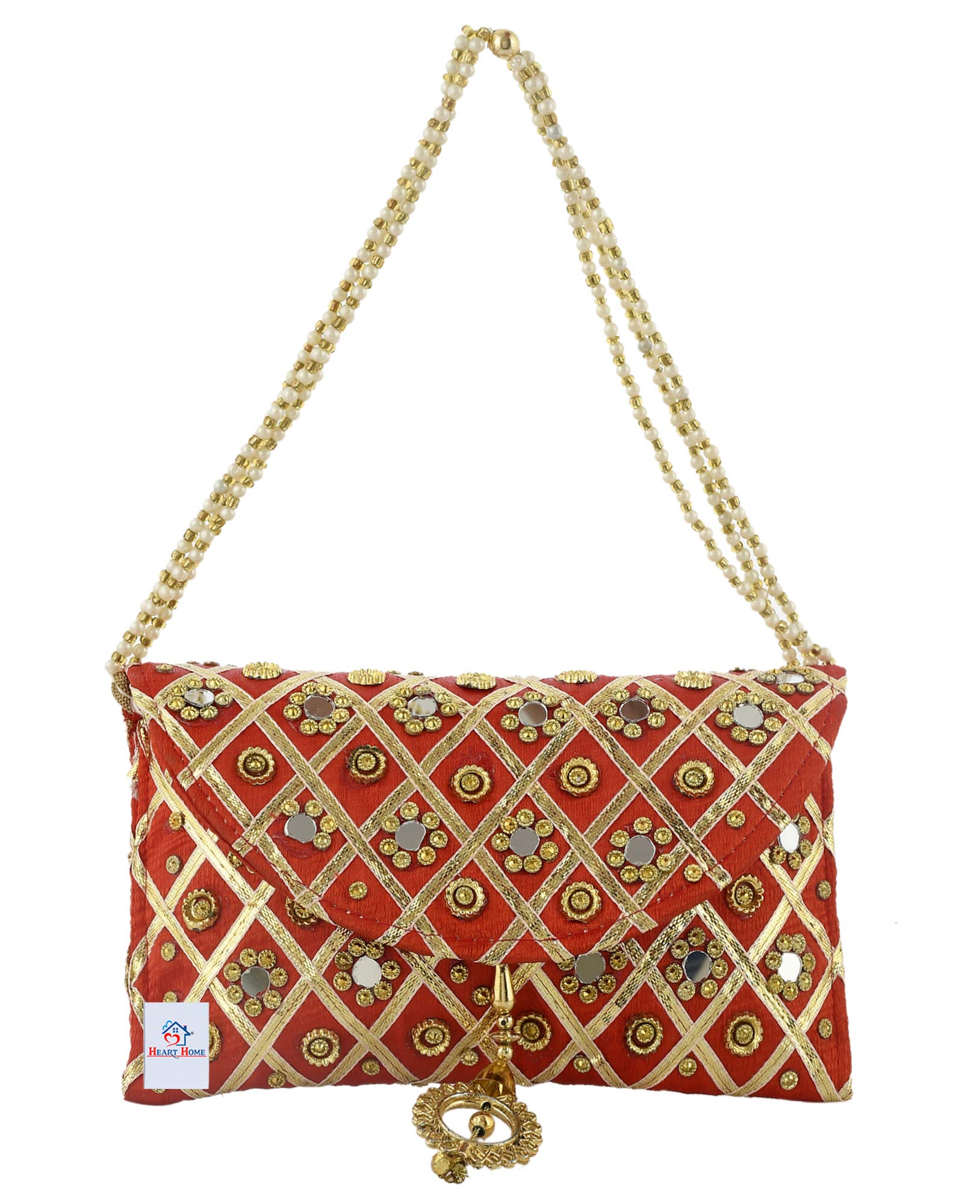 Heart Home Silk Traditional Mirror Work Envelope Clutch/Hand Purse Bag for Women/Girls (Red)-HEART11447, Standard (B08R2NGWT9) Amazon Price History, Amazon Price Tracker