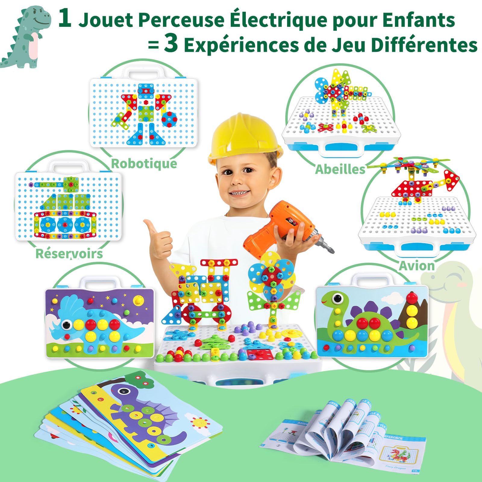 Jouet Enfant 3 Ans Mosaique Enfant Bricolage Puzzle 3D Jeux de Construction Educatif 4 5 Ans Visseuse Enfant avec Perceuse Électronique Jeux Montessori Garcon Cadeau Garcon Fille -224PCS
