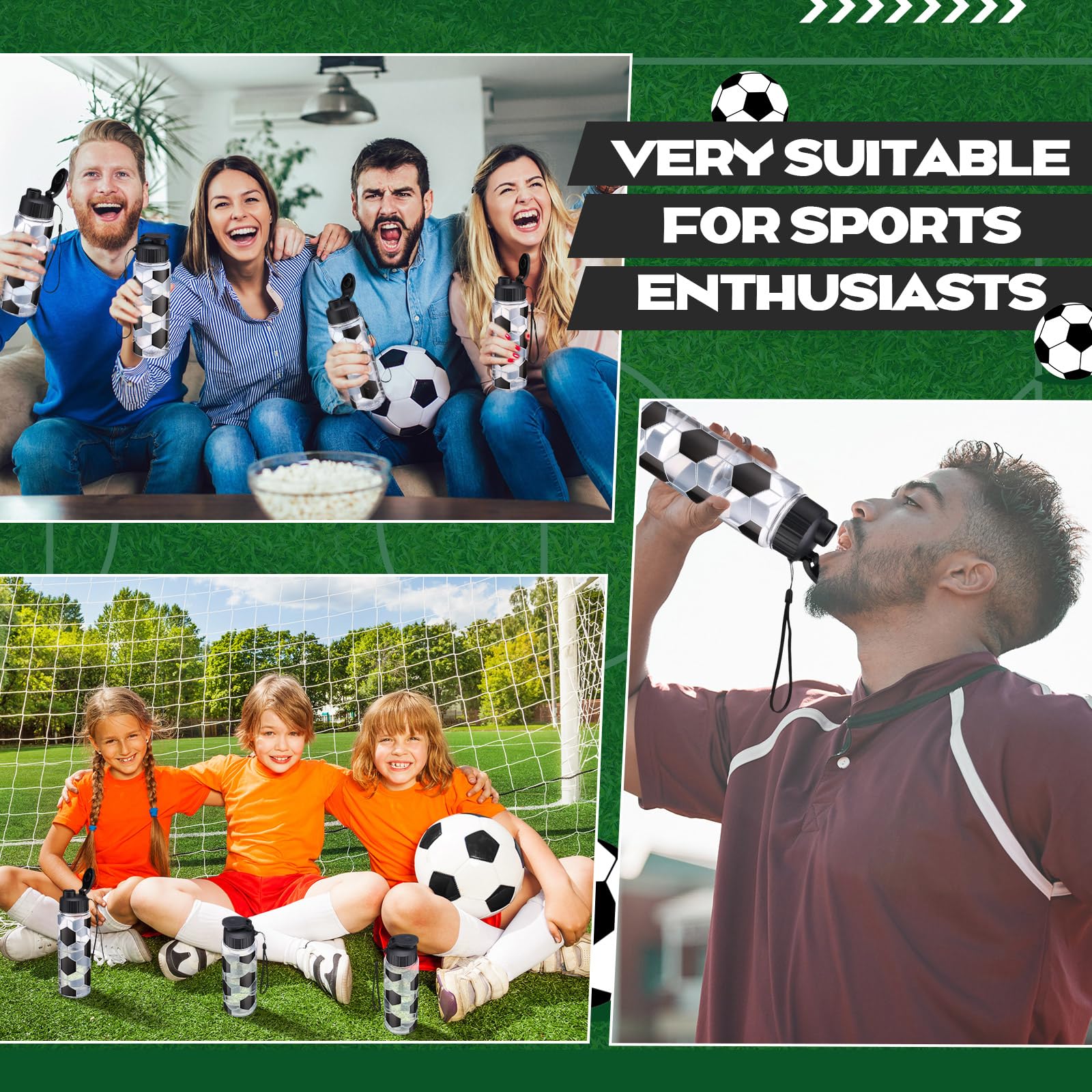 Mifoci 20 Stück Fußball-Sport-Wasserflasche, Großpackung, 500 ml, wiederverwendbar, Kunststoff, für Erwachsene, wiederverwendbar, große Flaschen mit auslaufsicherem Klappverschluss für Party, Outdoor