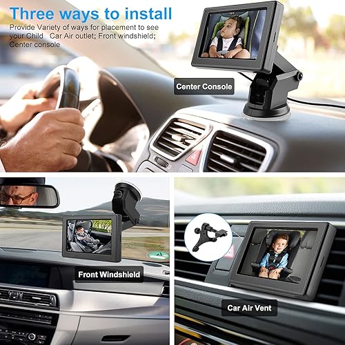 Miniatura 7 de Cámara de espejo trasero para bebé, asiento trasero infantil con visión nocturna HD de 4.3 pulgadas, soporte de ventosa reutilizable, cámara