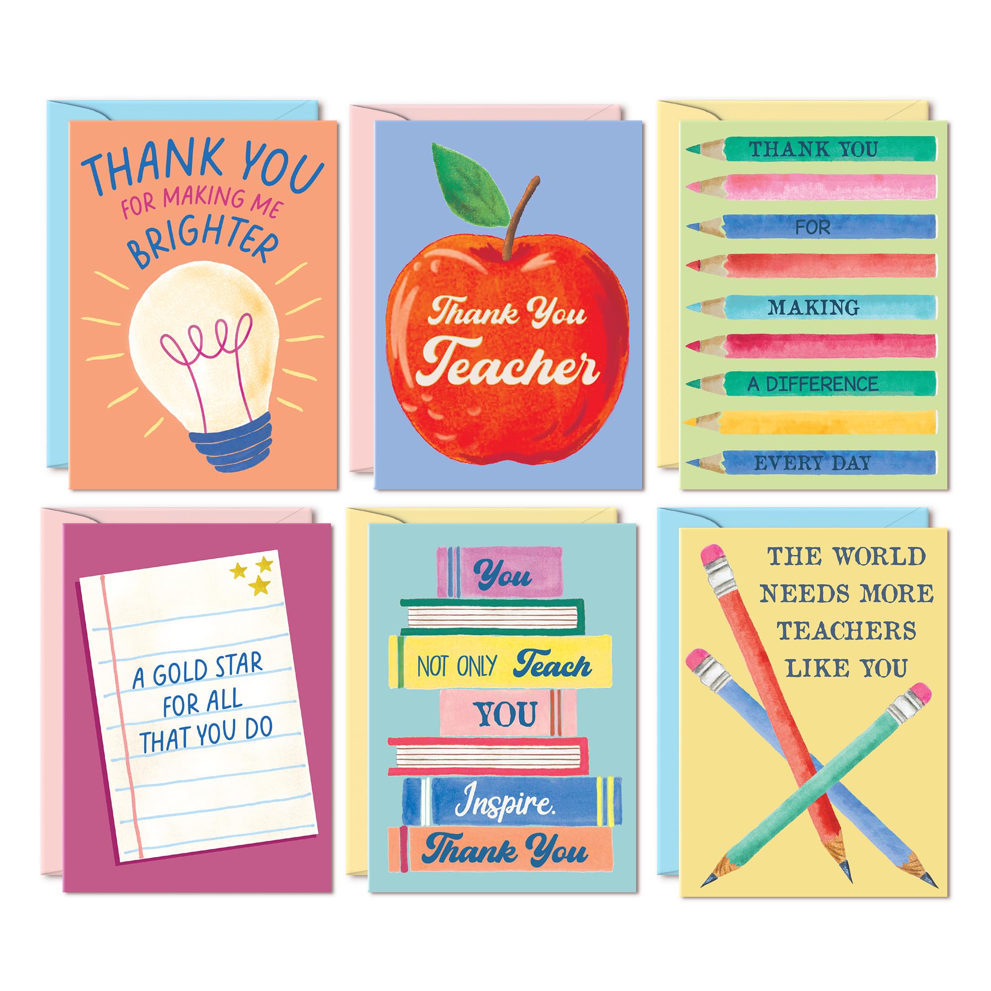 SWEETZER & ORANGE Teacher Thank You Cards – Set Of 24 4x5.5” Cards With Envelopes & Storage Box – 6 Classroom Designs With 3 Inside Messages For Teacher Appreciation
