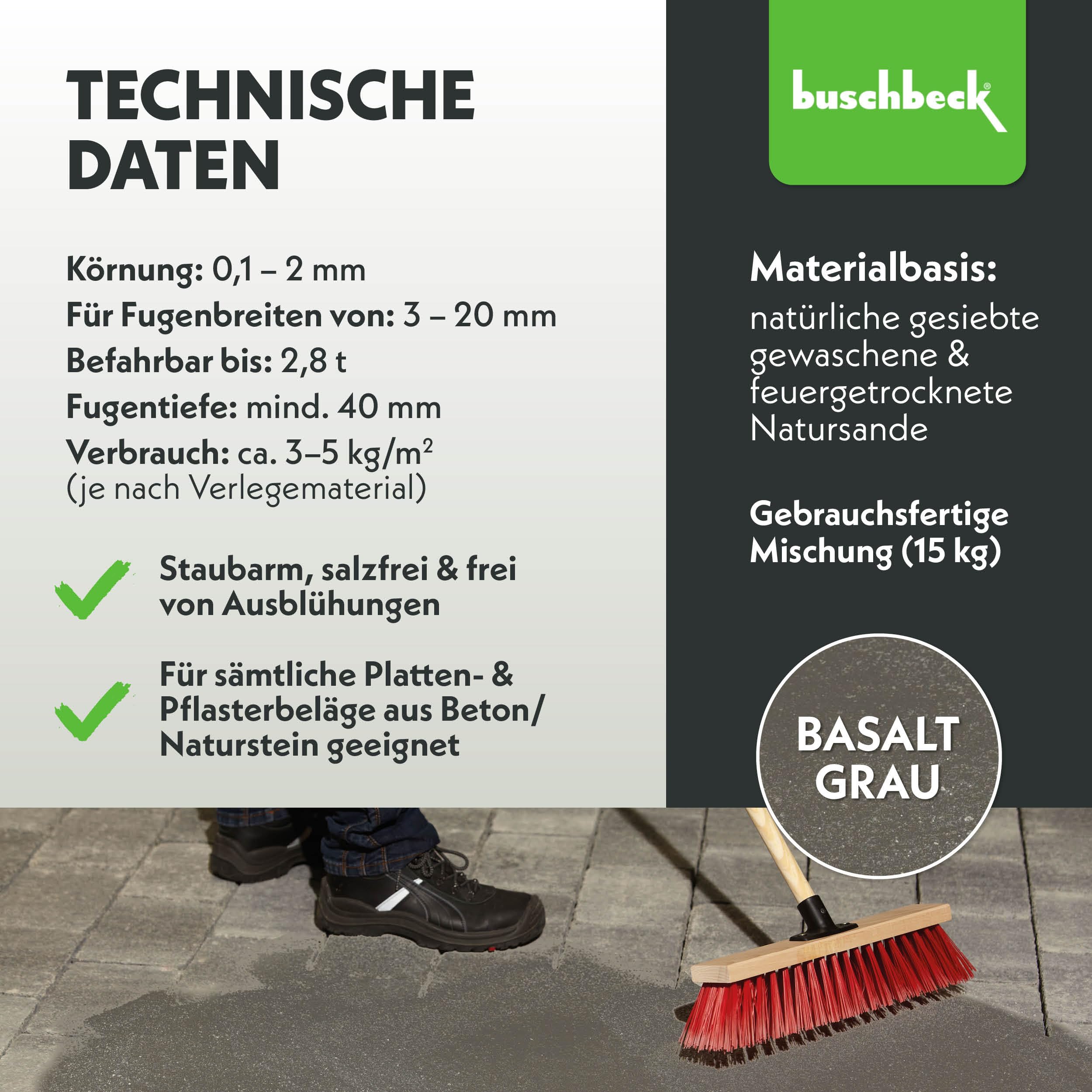 Buschbeck Feste Fuge, selbsthärtend, unkrautfrei & ameisenhemmend grau