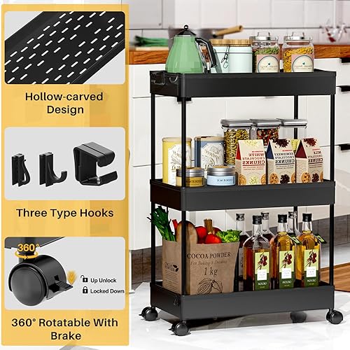 Miniatura 70 de Spacekeeper - Carro de almacenamiento de 4 niveles, organizador de estantería móvi,l para cocina, baño, lavandería, Blanco Blanco,Gris,Negro