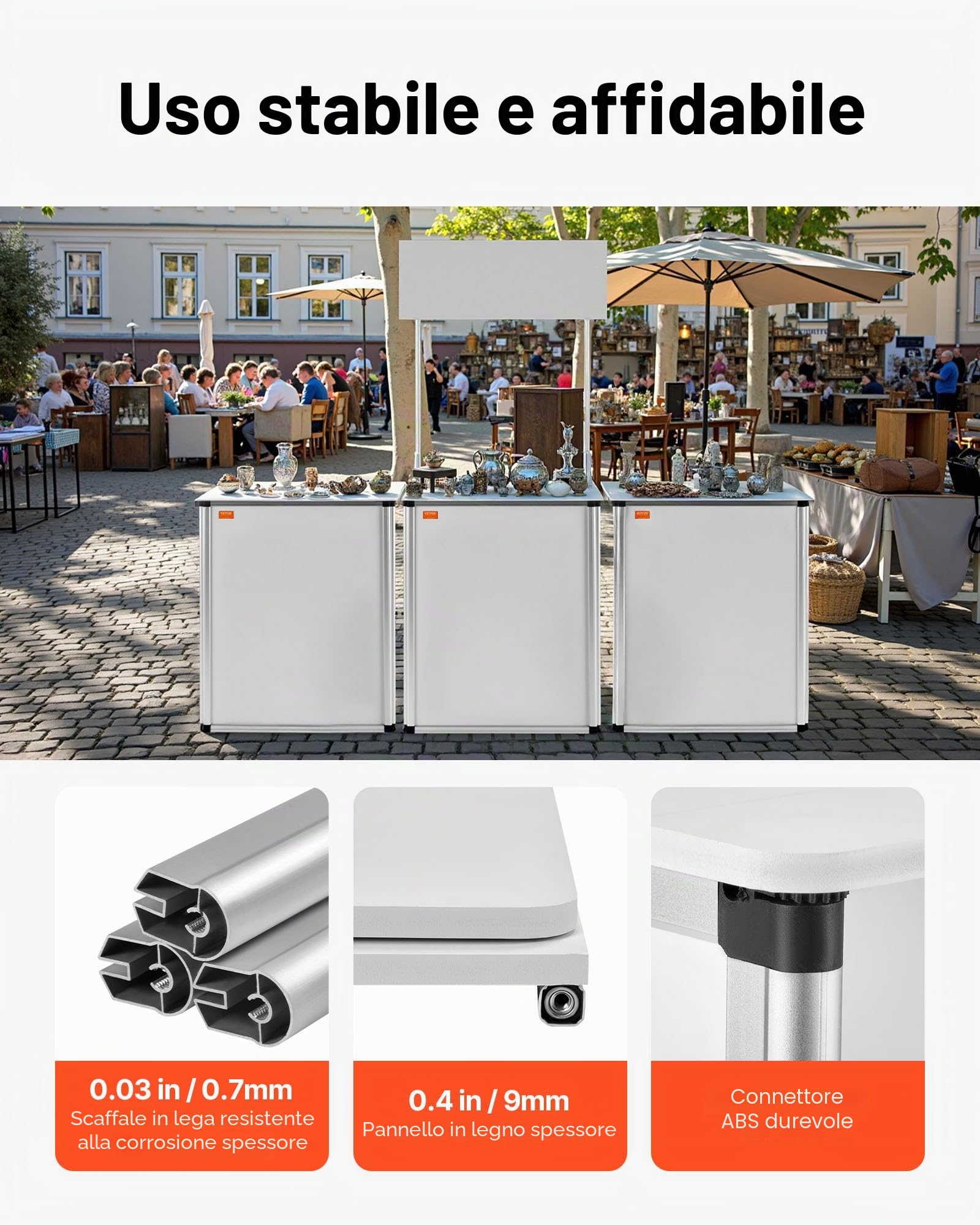 VEVOR Bancone Fieristico Portatile, 785 x 380 x 1815mm Stand Fieristico Bancone Espositivo, Tavolo da Bar Pieghevole Promozionale per Vendita al Dettaglio