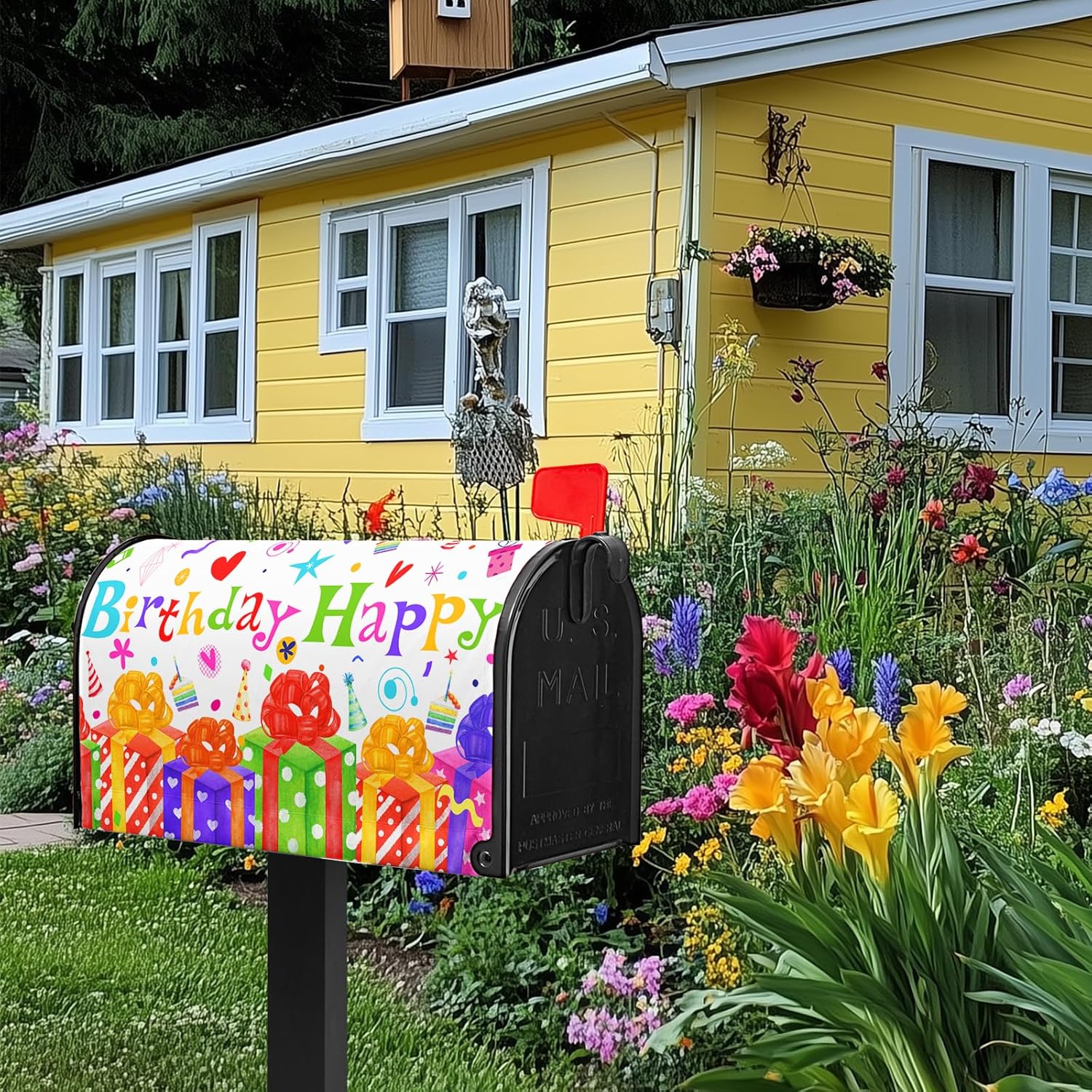 Birthday Mailbox Covers Magnetic Happy Birthday Mail Box Cover Standard Size 21x18 inch Mailbox Wrap Spring Summer Decorative Mailboxes for Outside Garden Yard