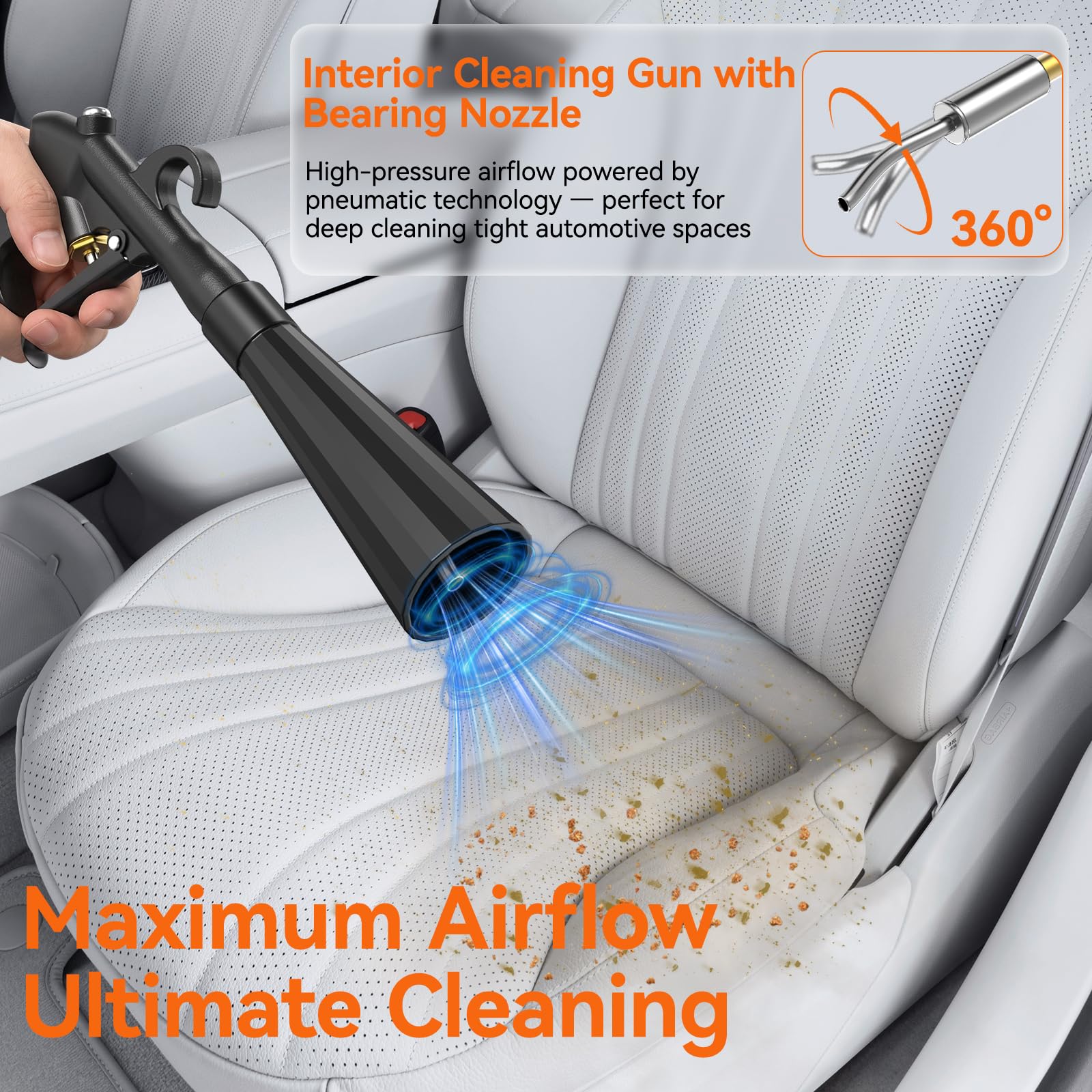 Preciva Tornano Dépoussiéreur à air dépoli haute pression pour intérieur de voiture – Pistolet de nettoyage pneumatique pour sièges
