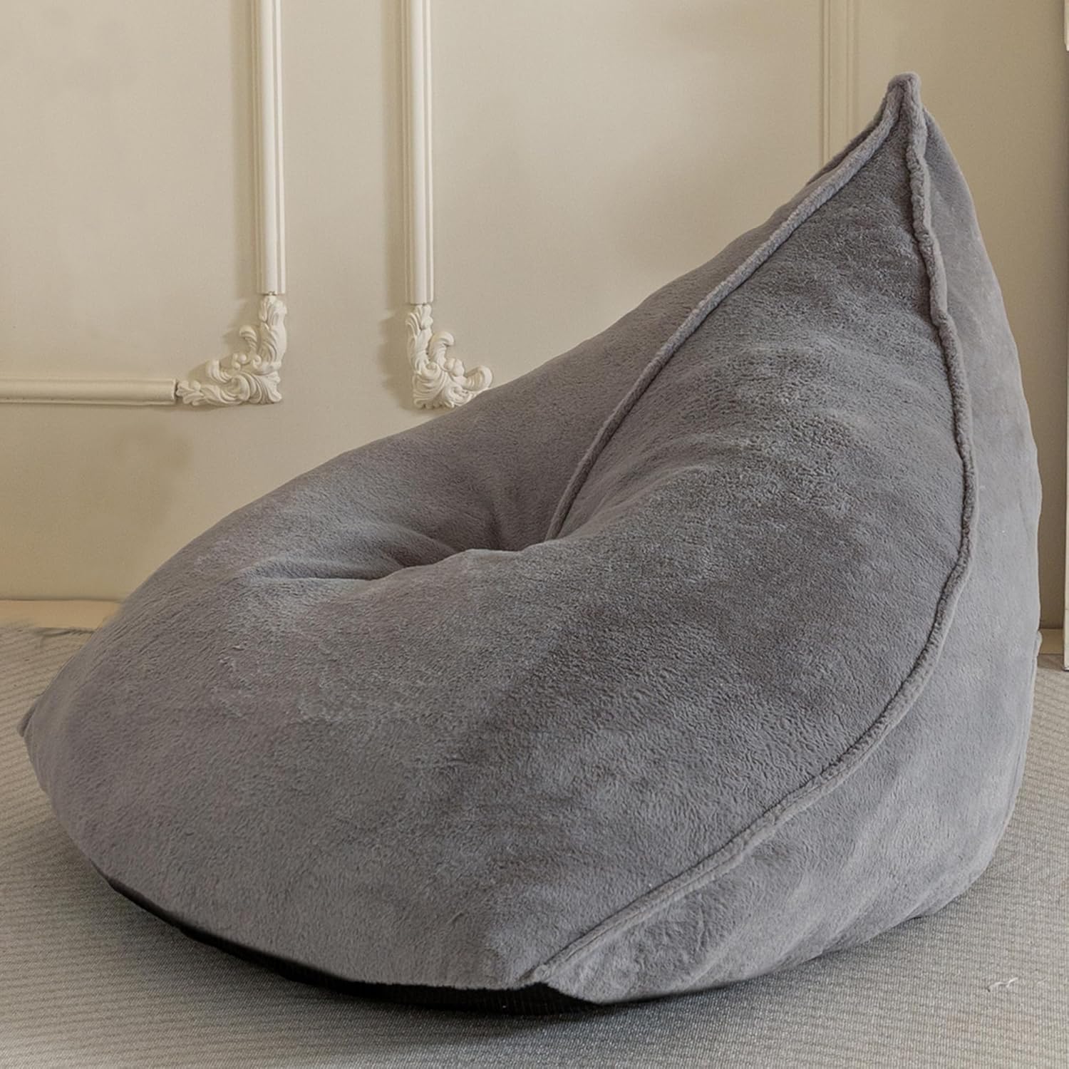 BYBYME Bean Bag Chairs Sherpa Lazy Sofa, Giant Beanbag Chairs for Adults, Teenagers with Stuffed High Density Foam Filling, Comfy Chair for Living Room, Bedroom Grey Large