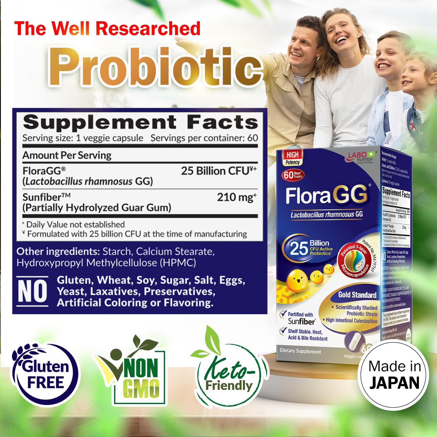 LABO Nutrition FloraGG Lactobacillus Rhamnosus LGG 25 Billion CFU Daily (LGG Probiotic with Sunfiber) 5-Layer Microencapsulated L. Rhamnosus Supplement | Digestion & Immune Support | 60 Capsules - Image 6