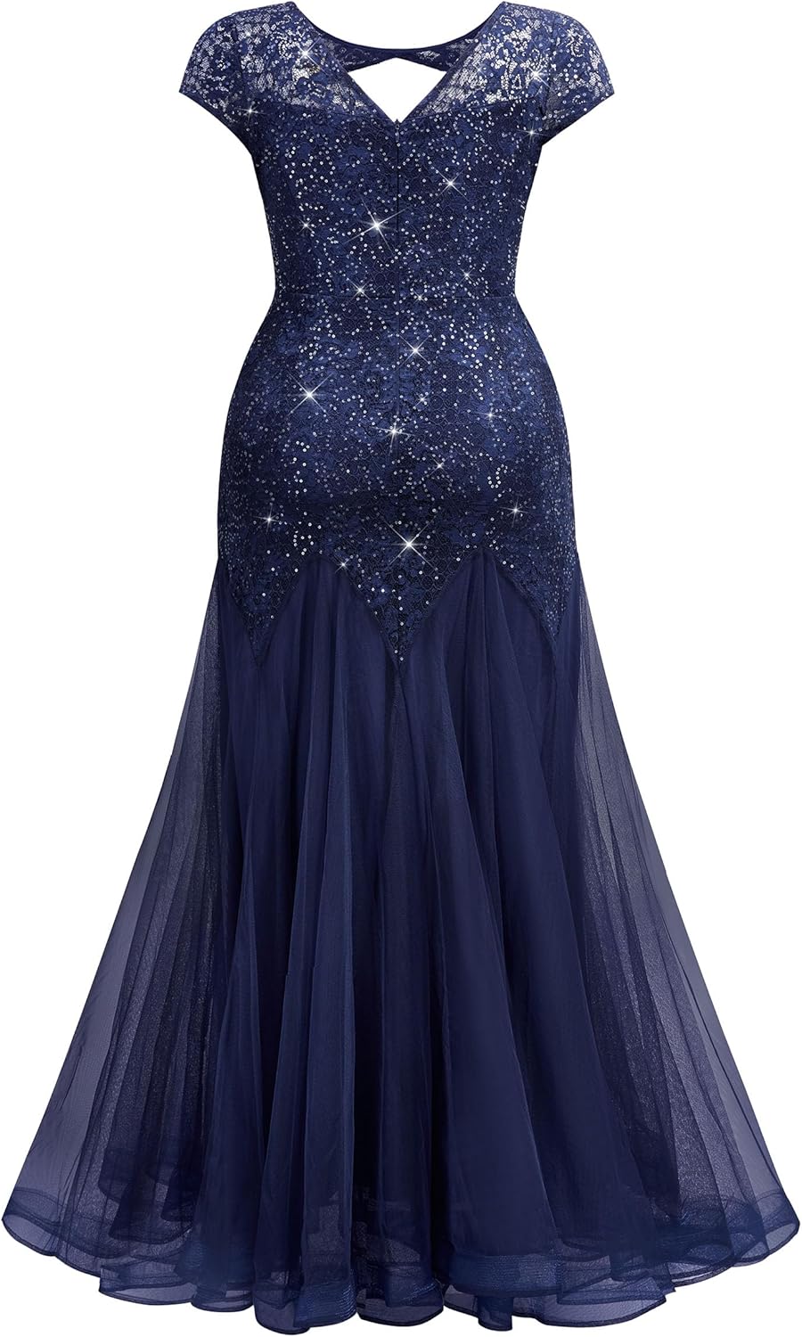 MISSMAY Women's Plus Size Sequin Lace Cut Out Tulle Mermaid Formal Bodycon Evening Maxi Dress - Image 6