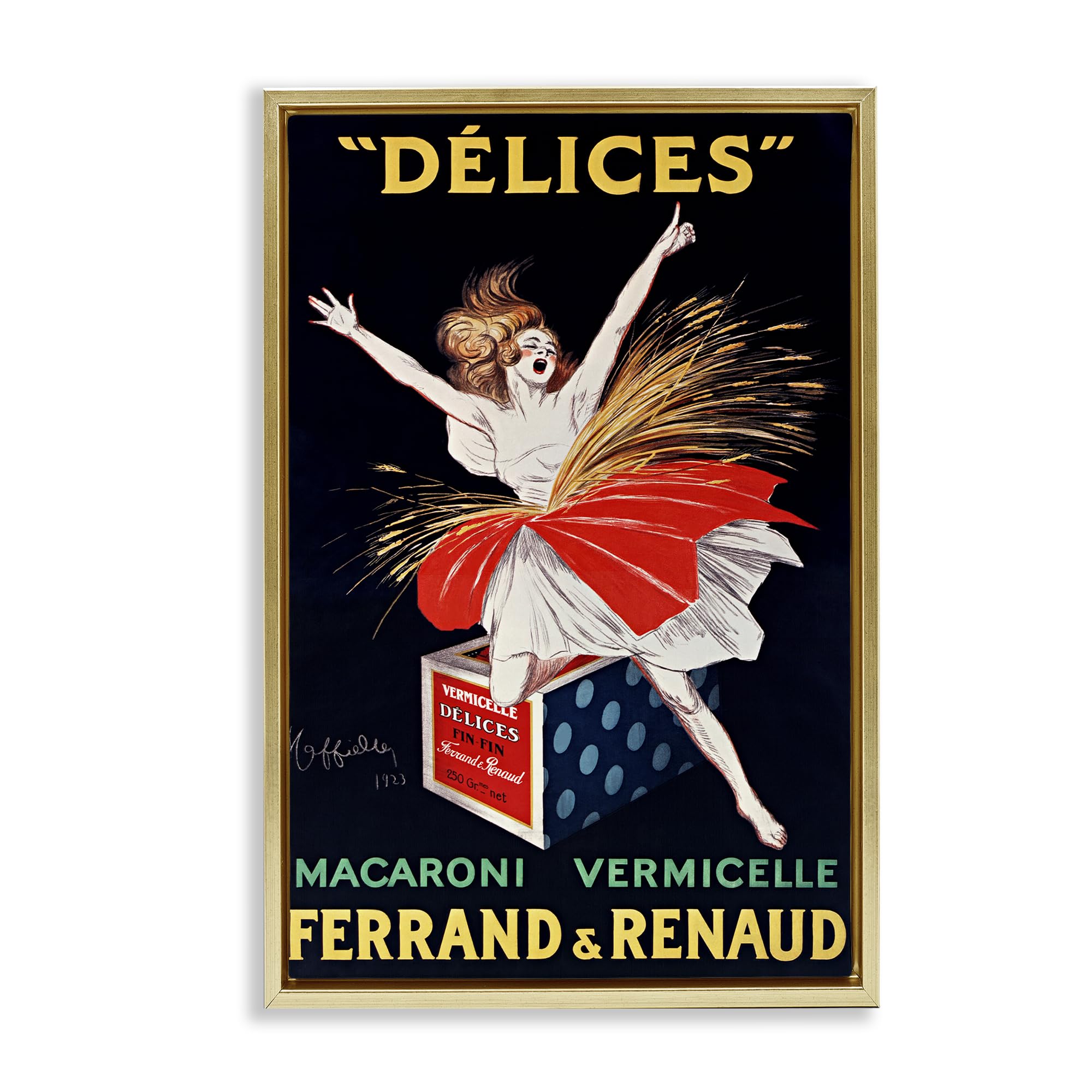 Stupell Industries Metallic Gold (Matte) 'Vintage Dancer Food Advertisement'| Floating Frame Canvas Art