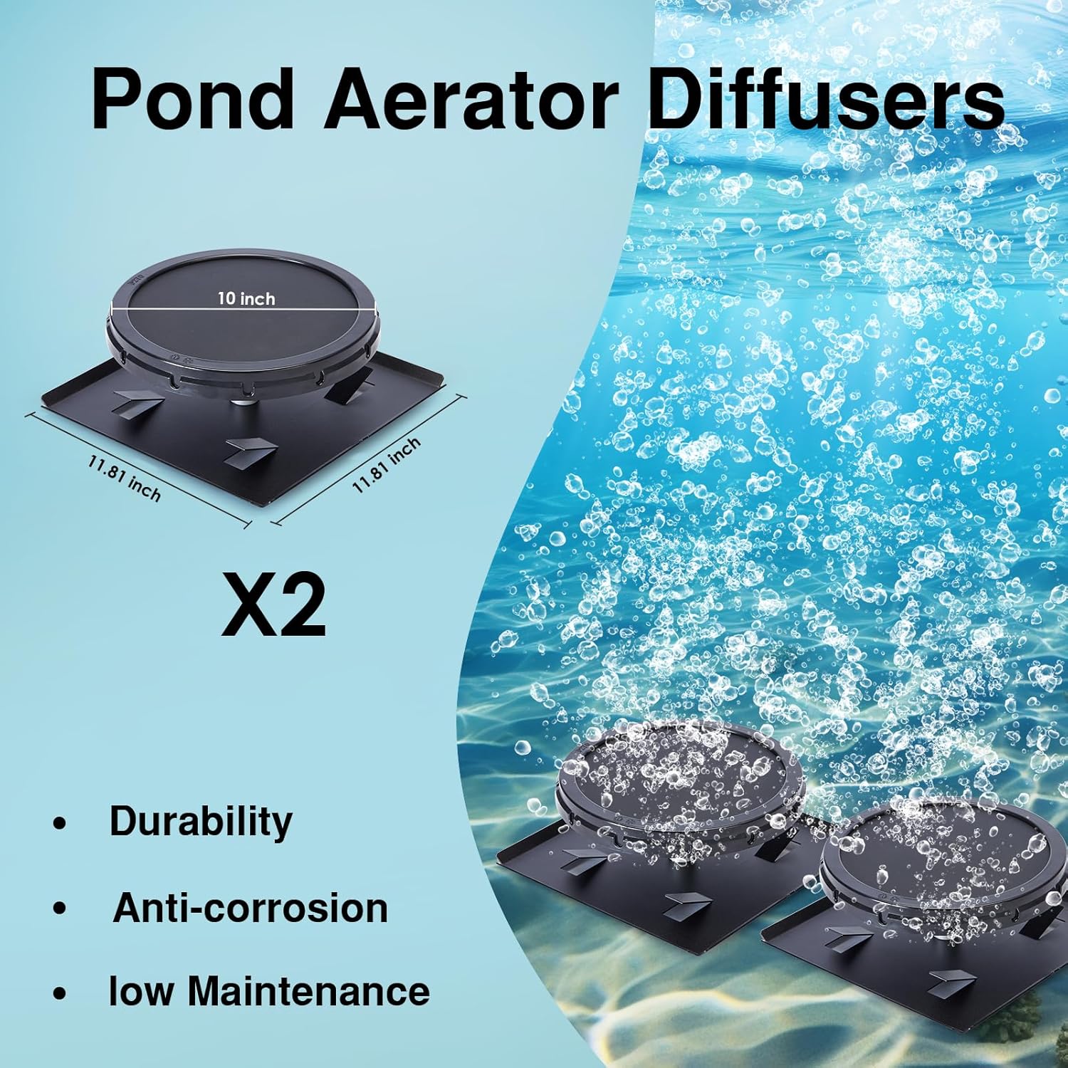 3/4 HP Pond Aerator Kit for Large Lakes up to 3 Acres, 5.76 CFM Aeration System with Upgraded Stainless Steel Burst-Proof Pipe, 100ft Weighted Sinking Tubing & 2 Diffusers