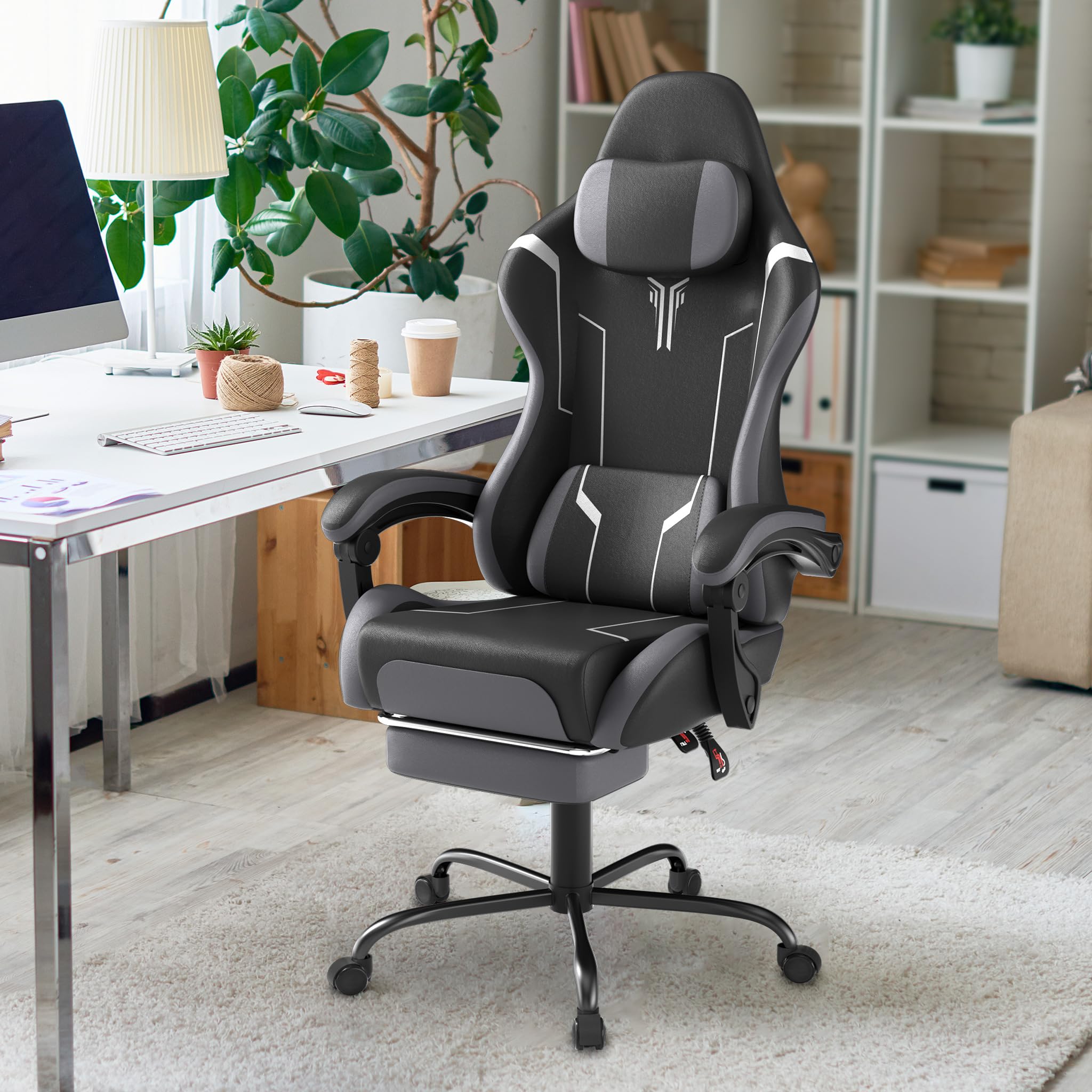 YRHome Sedia da Gaming Ergonomica, Sedia da Ufficio Ergonomica, Sedia da Gaming Girevole e Regolabile in Altezza, Sedia da Ufficio Regolabile in Altezza, Sedia da Ufficio con Poggiapiedi e Supporto