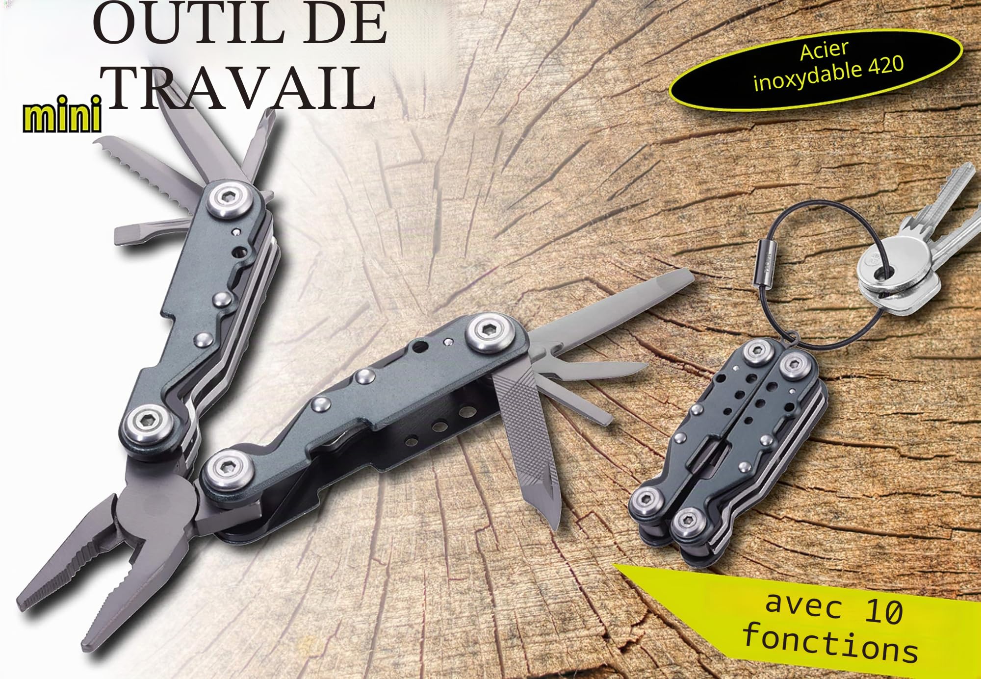 Troika Porte-clés Mini Outil avec 10 Fonctions.