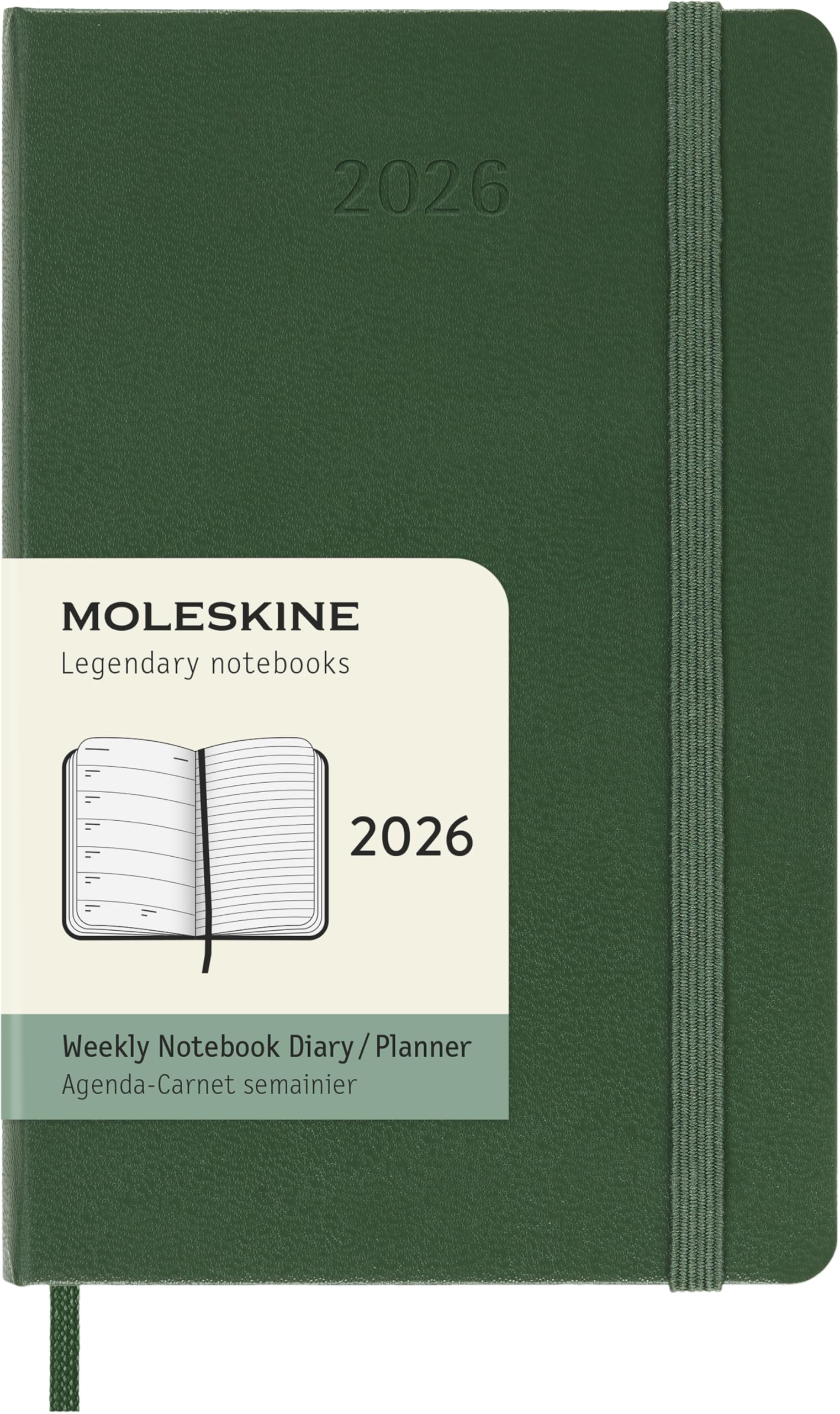 Moleskine Weekly Planner, 2026 Weekly Agenda 12 Months With Space For Notes, With Hard Cover and Elastic Closure, Pocket Size 9x14, Green Color
