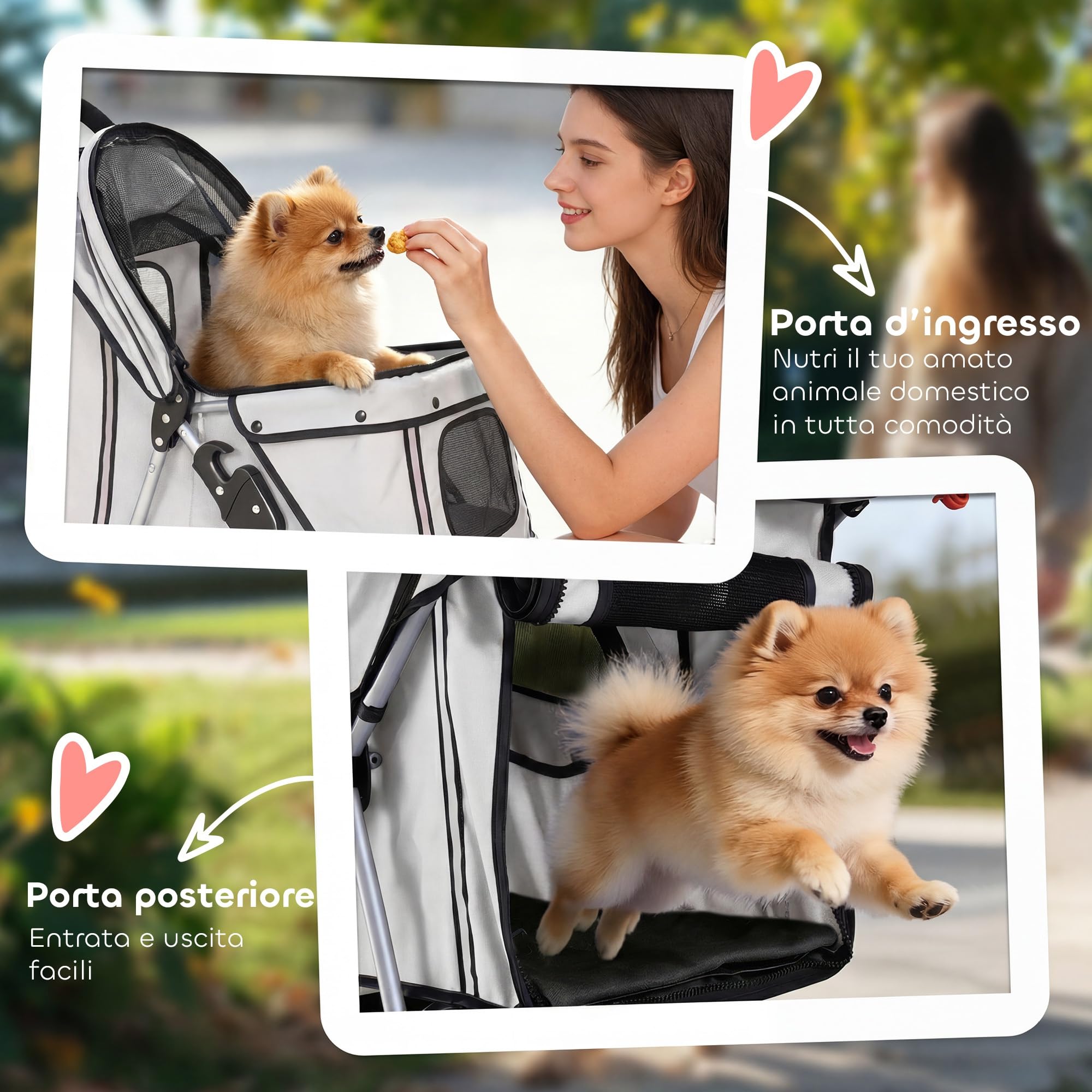 PawHut Passeggino per Cani Piccoli Pieghevole, Carrozzina per Cani con Ruote con Freni, Portabicchieri, Cestino Portaoggetti e Imbottitura Rimovibile e Lavabile, per Animali fino 10 kg, Grigio