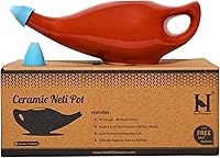 Vista 1 de HealthGoodsIn Neti Pot de cerámica, apto para lavavajillas, hecho a mano con 2 boquillas de silicona y sal para sinusitis - 7.6 fl oz de capacidad